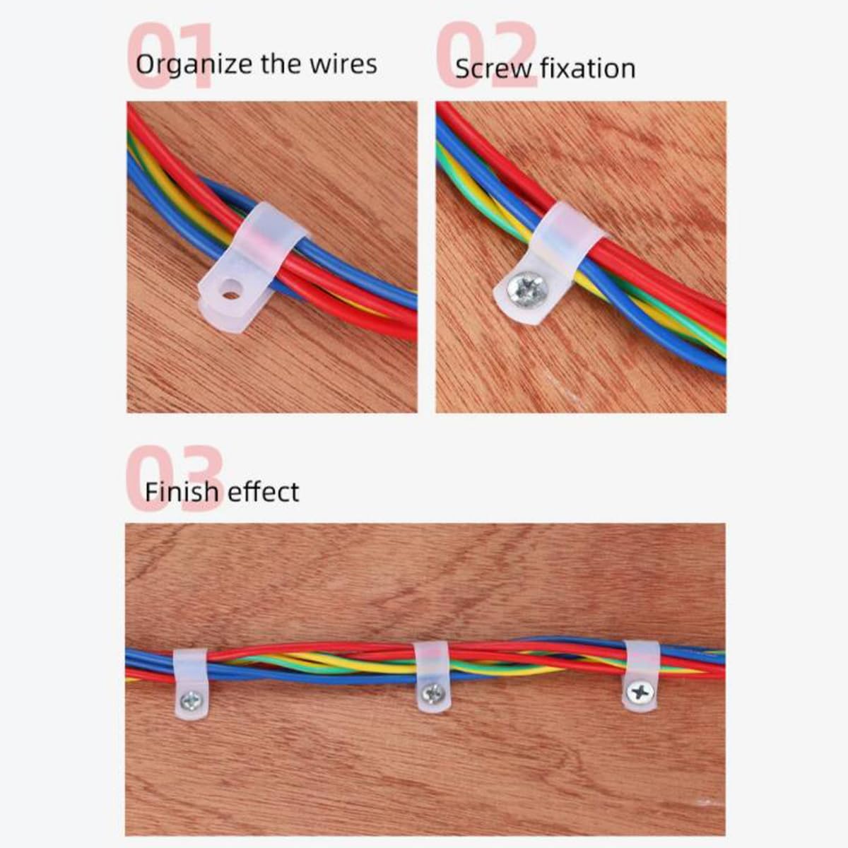 Teansic 50 Pcs 1 Inch R Type Nylon Cable Clamp