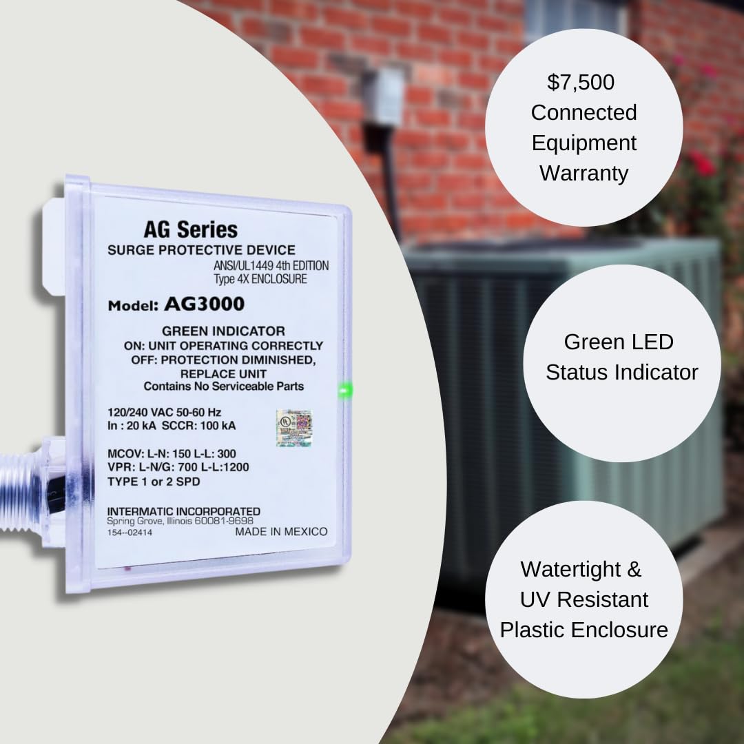 Intermatic Ag3000 120/240 Vac Universal Hvac Surge Protective Device, 2 Pack   Comprehensive Surge Protection, Tpmov Technology, Watertight Enclosure   Ul Listed And Reliable