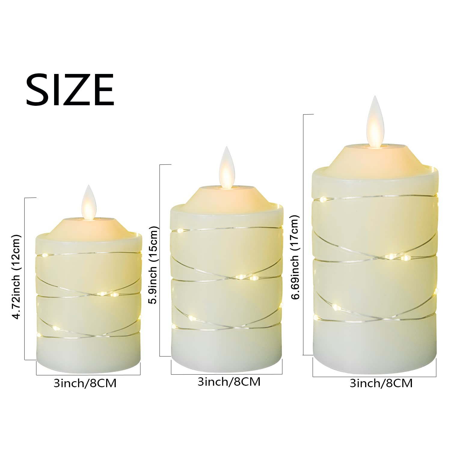 Battery Operated Flameless Led Candles: With Embedded String Lights, 3 Pack Flickering Electric Candle With 10 Key Remote Contro