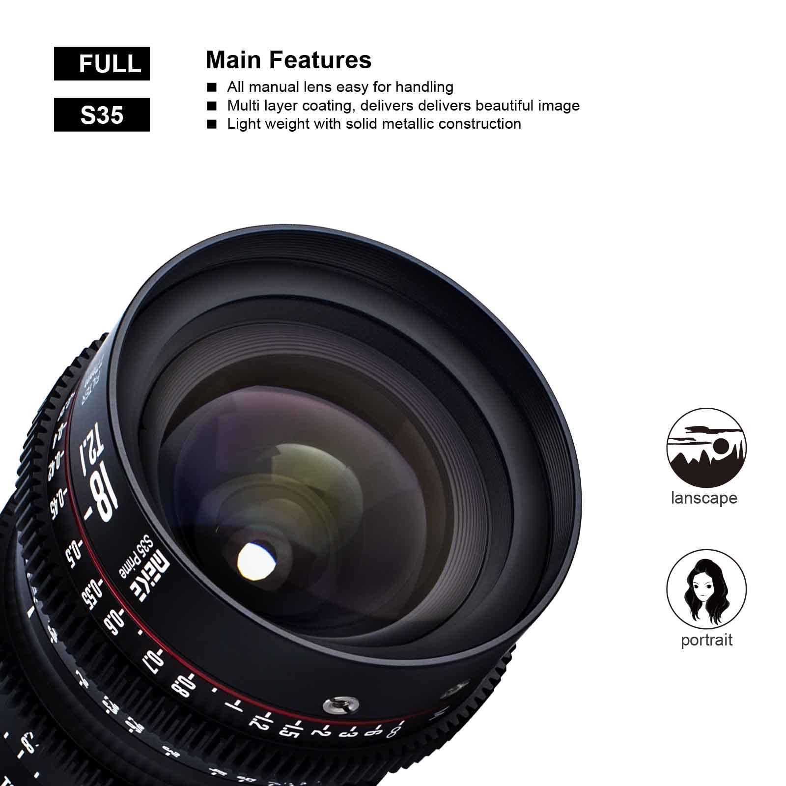 Meke 18Mm T2.1 Super 35 Prime Manual Focus Cinema Lens For Ef Mount Cine Camera Compatible With C200 C300 Ii, Red Komodo, Bmpcc