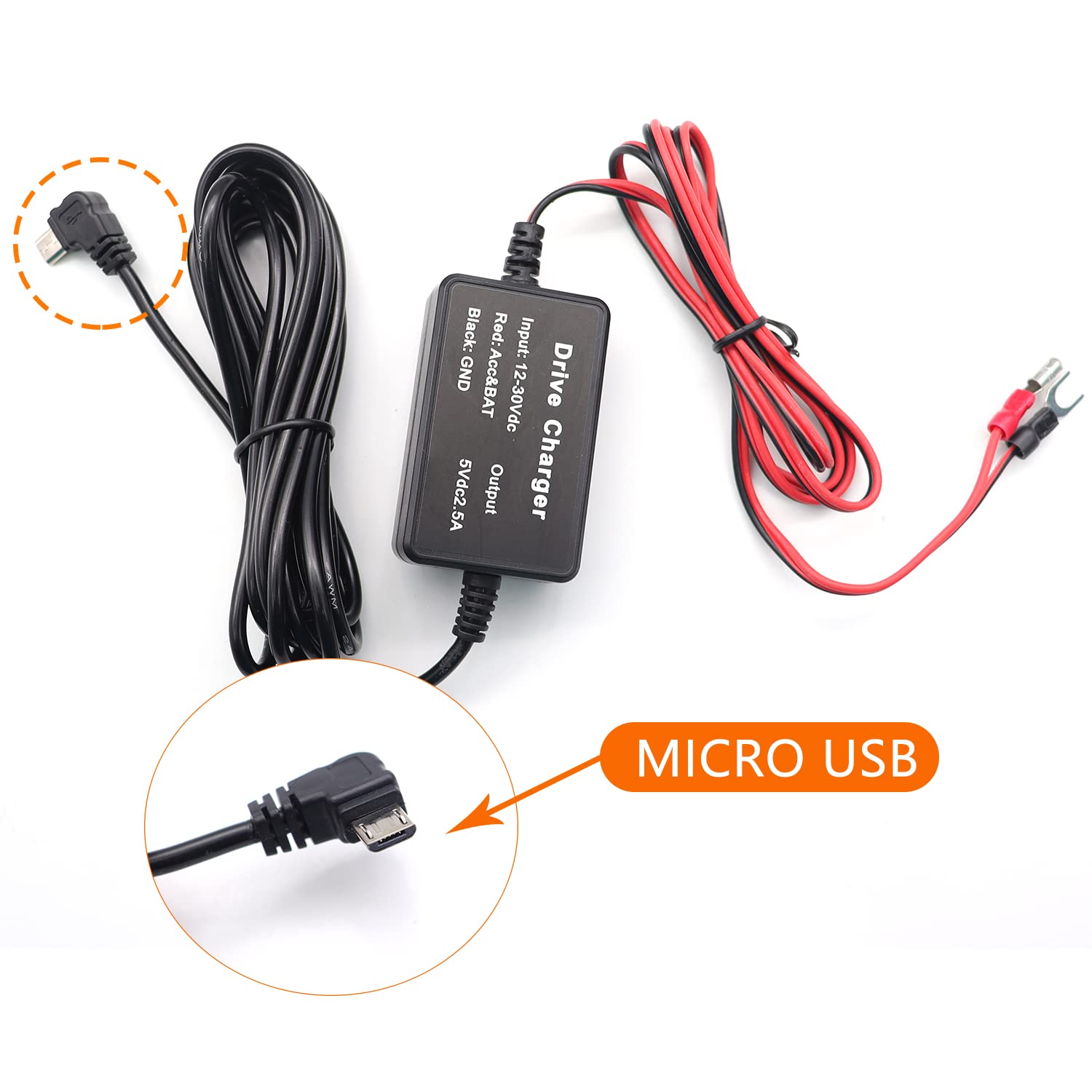 Aienxn Dash Cam Hardwire Kit,12Ft Micro Usb Hardwiring Kit Fuse For Dashcam,Car Charger 12V 24V To 5V Camera Charger Power Cord,