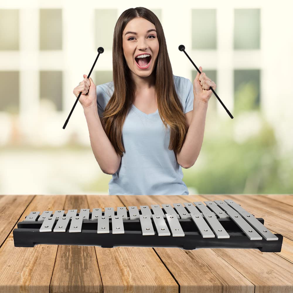 Ennbom 30 Notes Foldable Glockenspiel Xylophone Vibraphone Percussion Instrument (Black Frame, 4 Mallets)