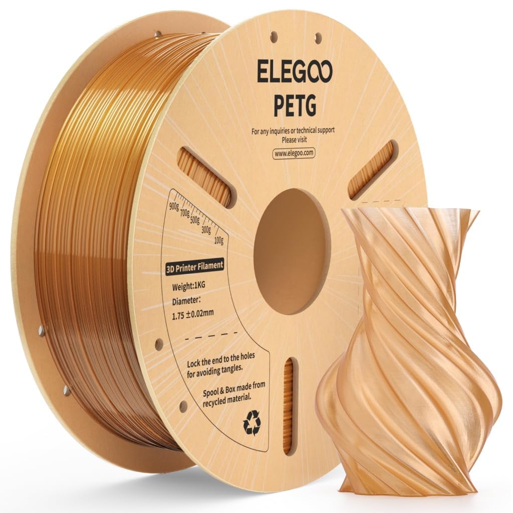 ELEGOO PETG Filament 1.75mm Transparent Amber 1KG, Translucent 3D Printer Filament High Precision, Strong & Durable 1kg Spool(2.