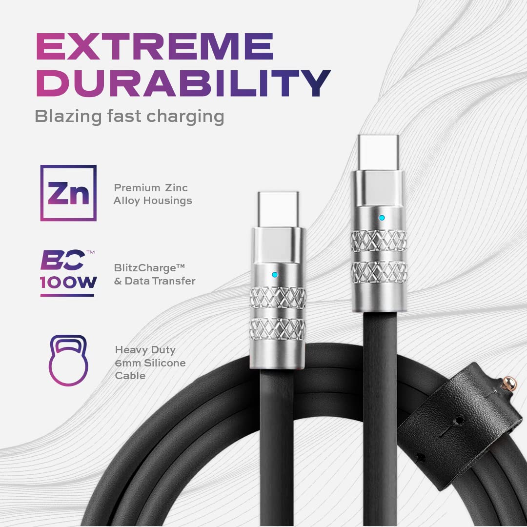 Statik Tsumocharge Usb C To Usb C Cable 100W Fast Charging Cable   Heavy Duty Unbreakable Silicone, Supports Data Transfer Type