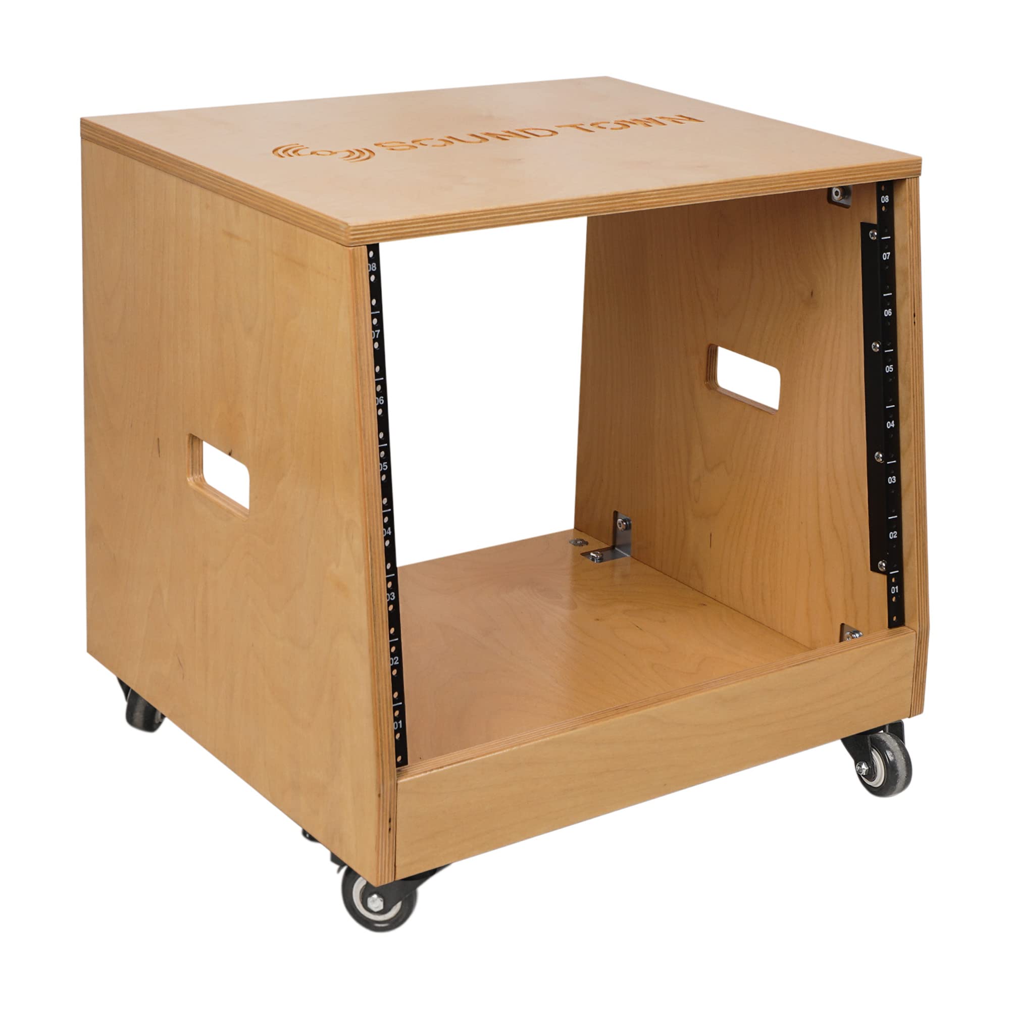 Sound Town Diy Solid Baltic Birch Plywood Slanted 8U Studio Rack, Golden Oak (Sdrk-8T)