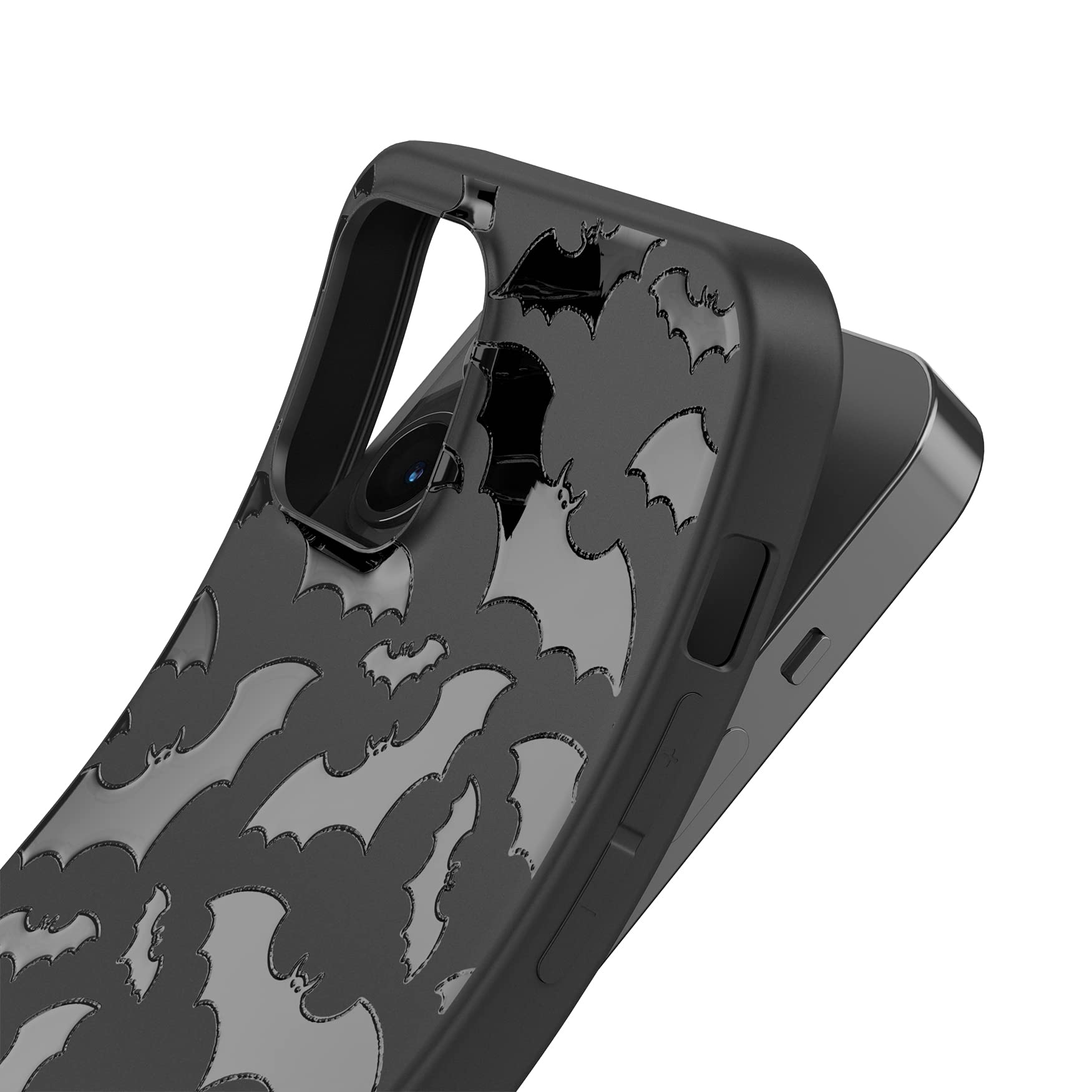 Cavka Matte Black Case Compatible With   Iphone 15 6.1 Inch Protective Tpu Rubber Cover Cute Bats Spooky Classy Bumper Non Slip