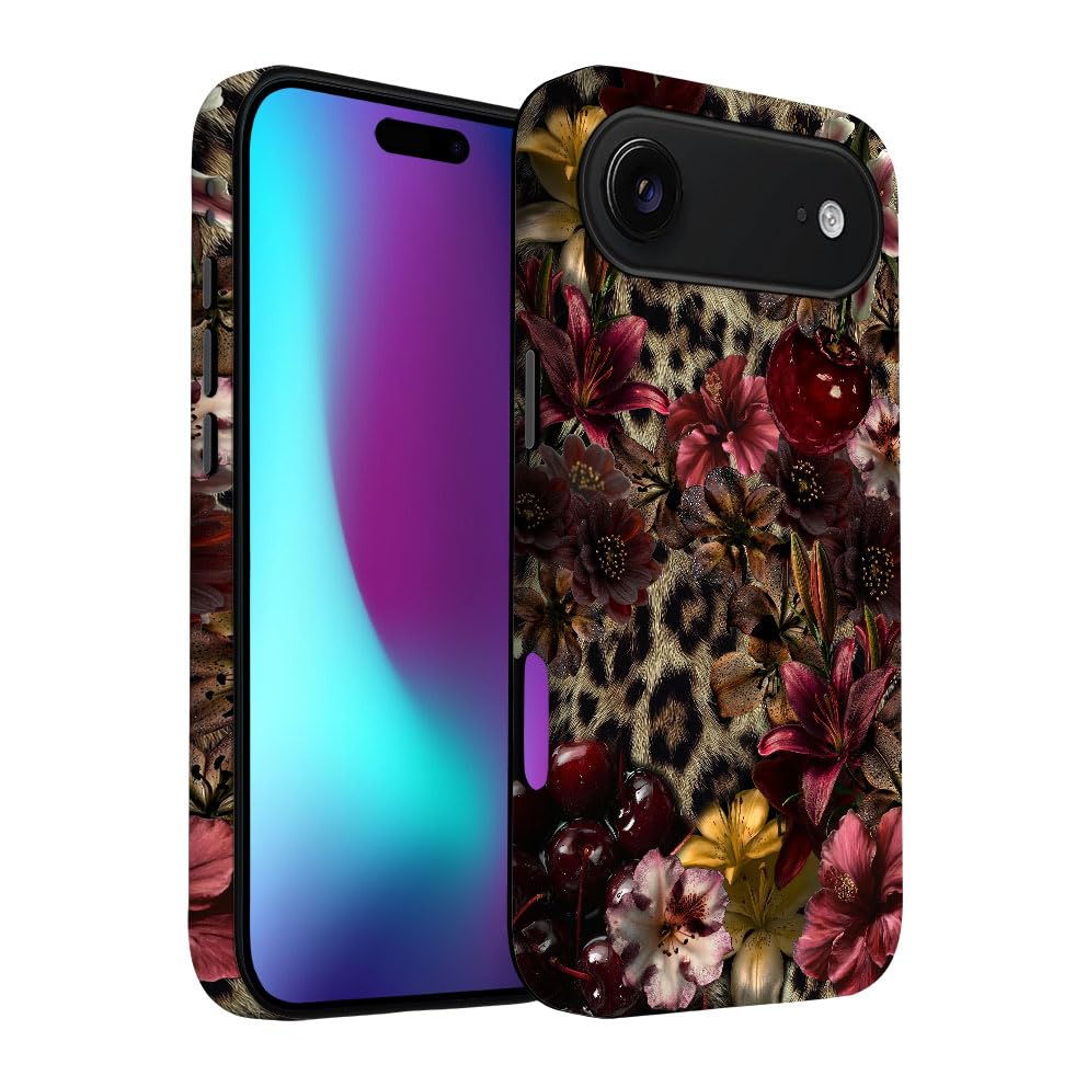 Yuzbira for iPhone 17 Air Case | Lily Leopard Print Cherry | Slim Drop Protection Design