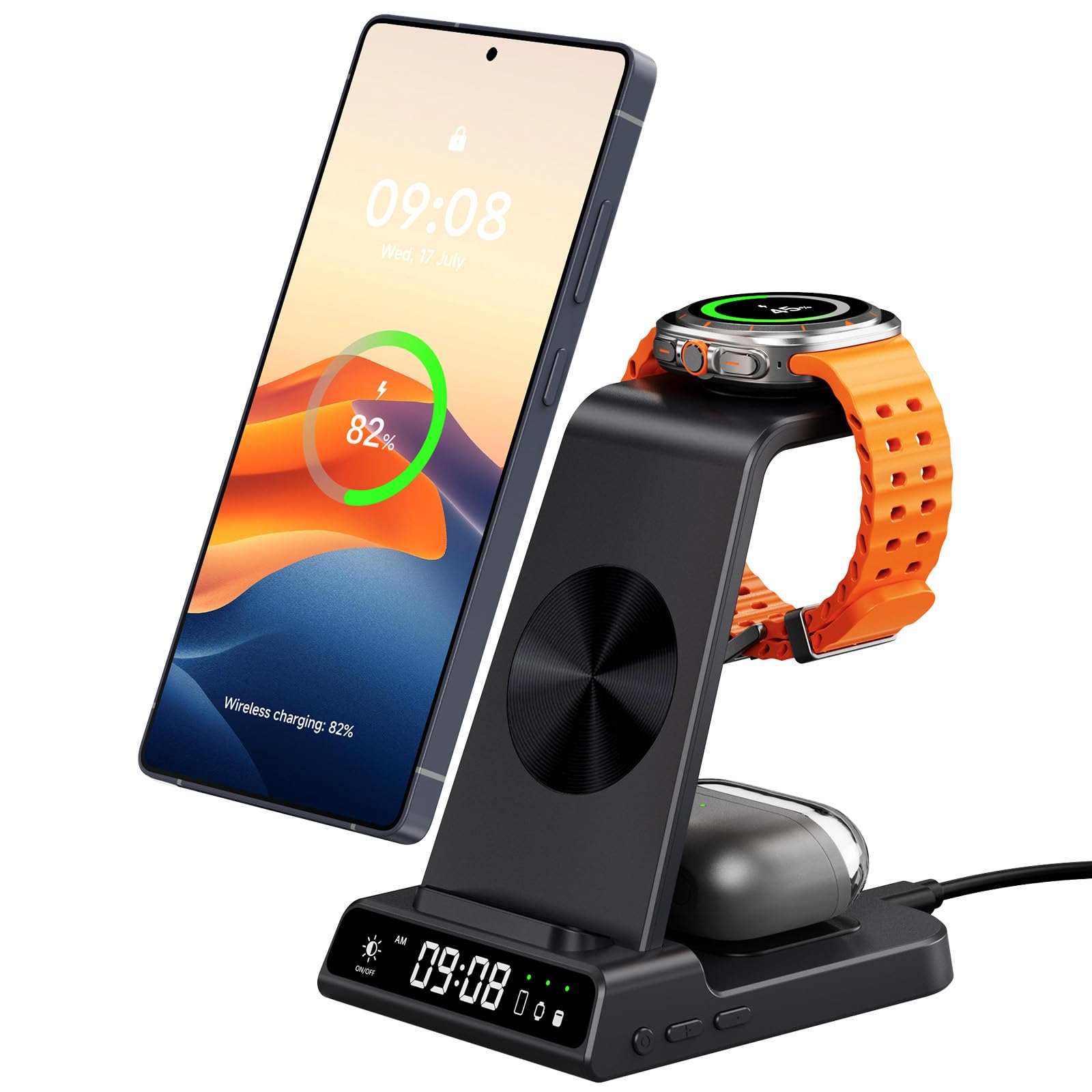 Wireless Charger for Samsung Devices, Wireless Charging Station for Galaxy S25 Ultra/S25+/S25/Z Flip7/Z Fold/S24 Ultra/S23/S22/S