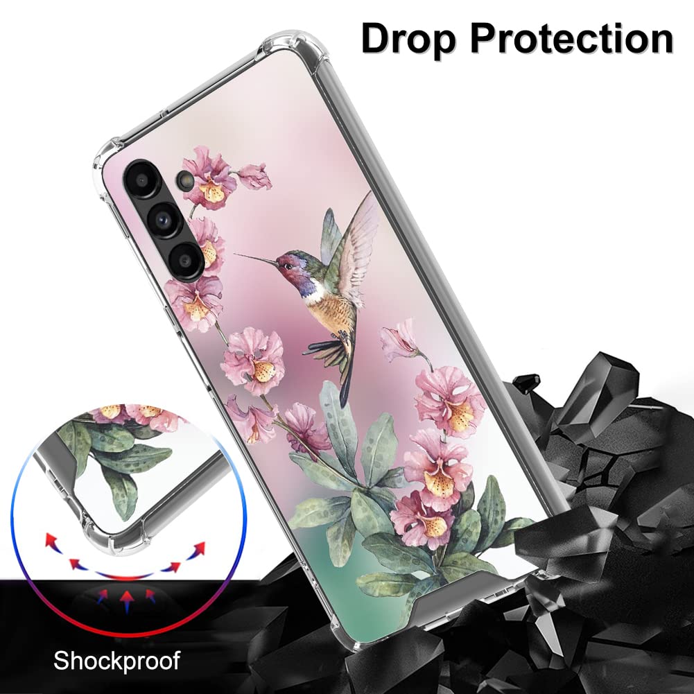Ook Clear Case Compatible With Samsung Galaxy A13 5G, Pink Hummingbird Pattern Flexible Tpu Shockproof Anti Scratch Bumper Trans