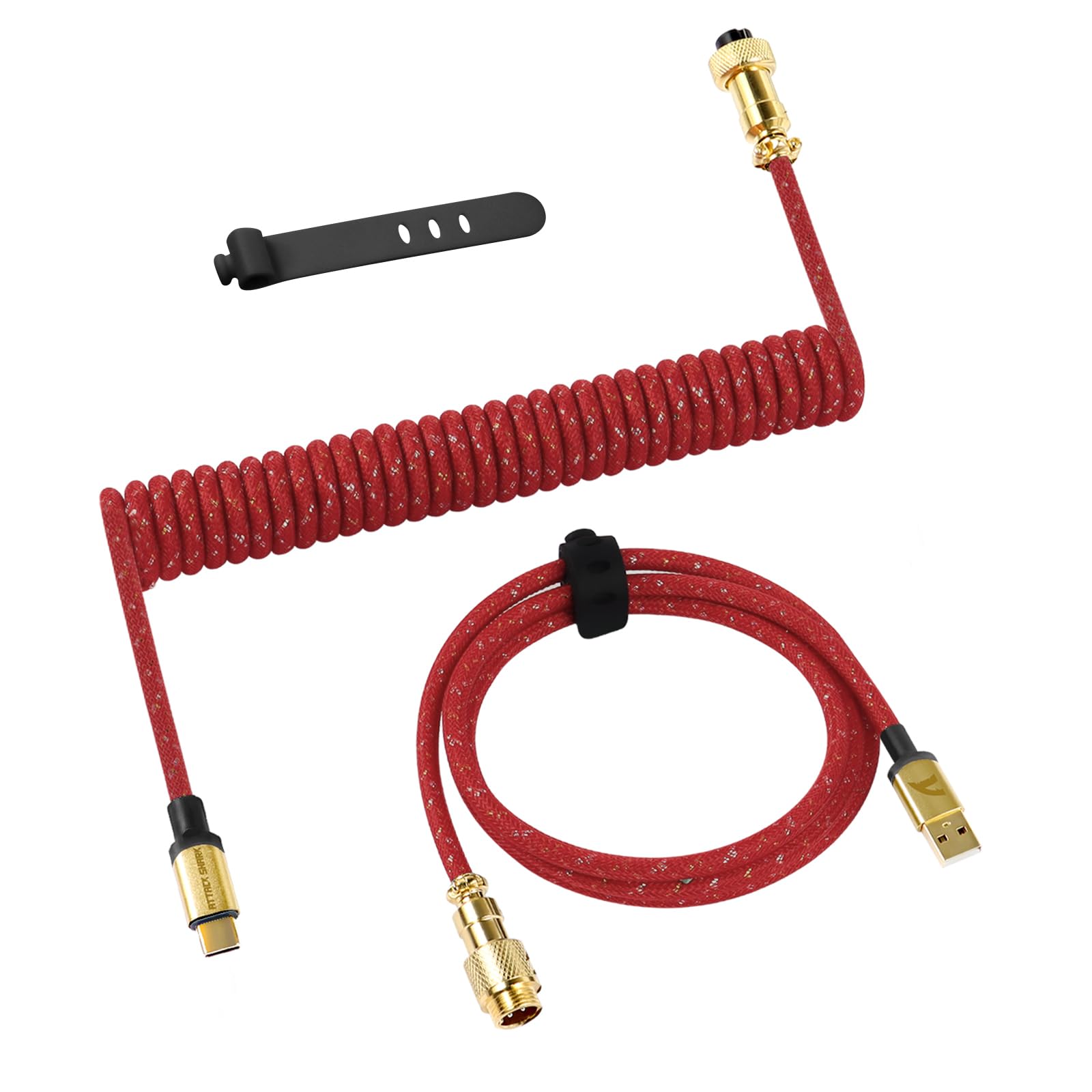 Attack Shakr C03 Custom Coiled Keyboard Cable For Gaming Keyboard,Detachable Double Sleeve Starlight Nylon Braided Keyboard Cabl