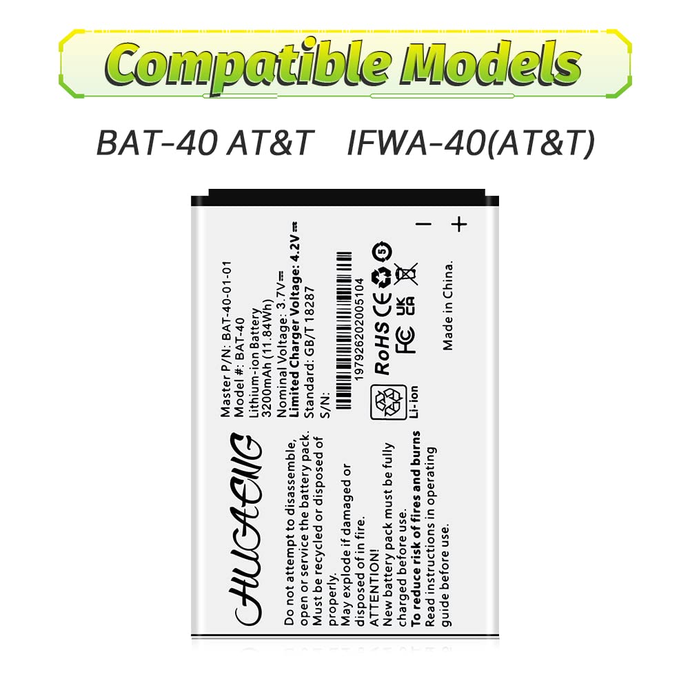 Huaeng Bat 40 Battery, (Upgraded) 3200Mah High Capacity Replacement Battery For At&T Ifwa 40 Ifwa40 Mobile Hotspot Rechargeable