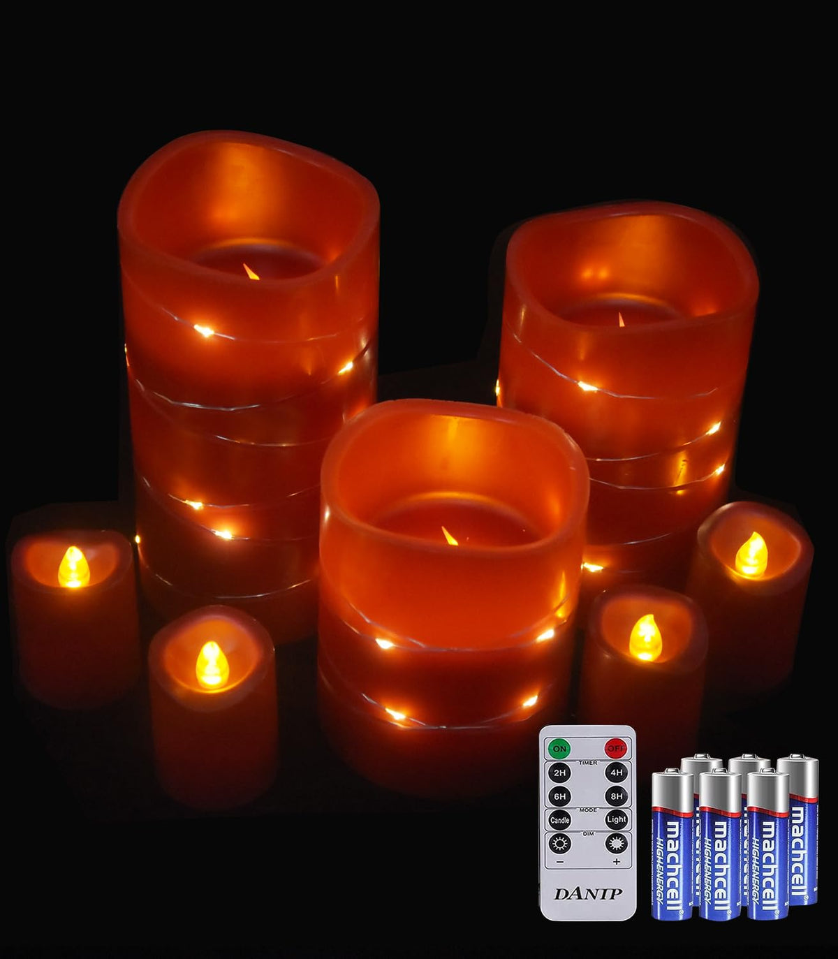 Danip Red Led Flameless Candle With Embedded Star String, 3+4-Piece Set Of Led Candles, With 11 Button Remote Control, 24-Hour T