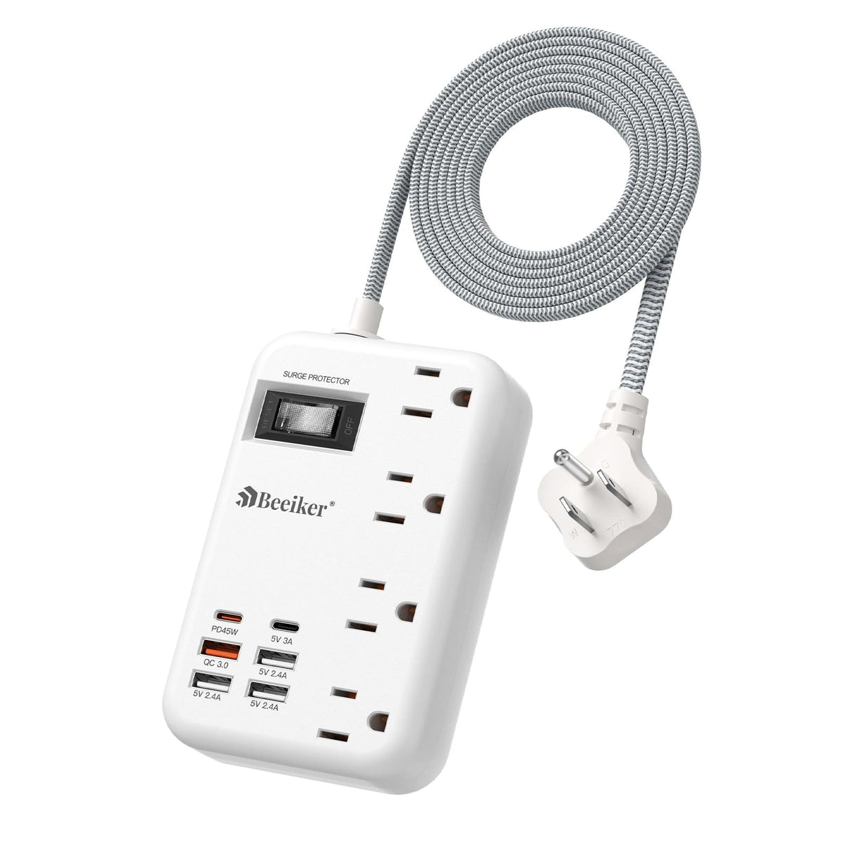 45W Usb C Surge Protector Power Strip, Travel Power Strip With 6 Usb(2 Usb C) Ports And 4 Outlets,5Ft Flat Plug Braided Extensio