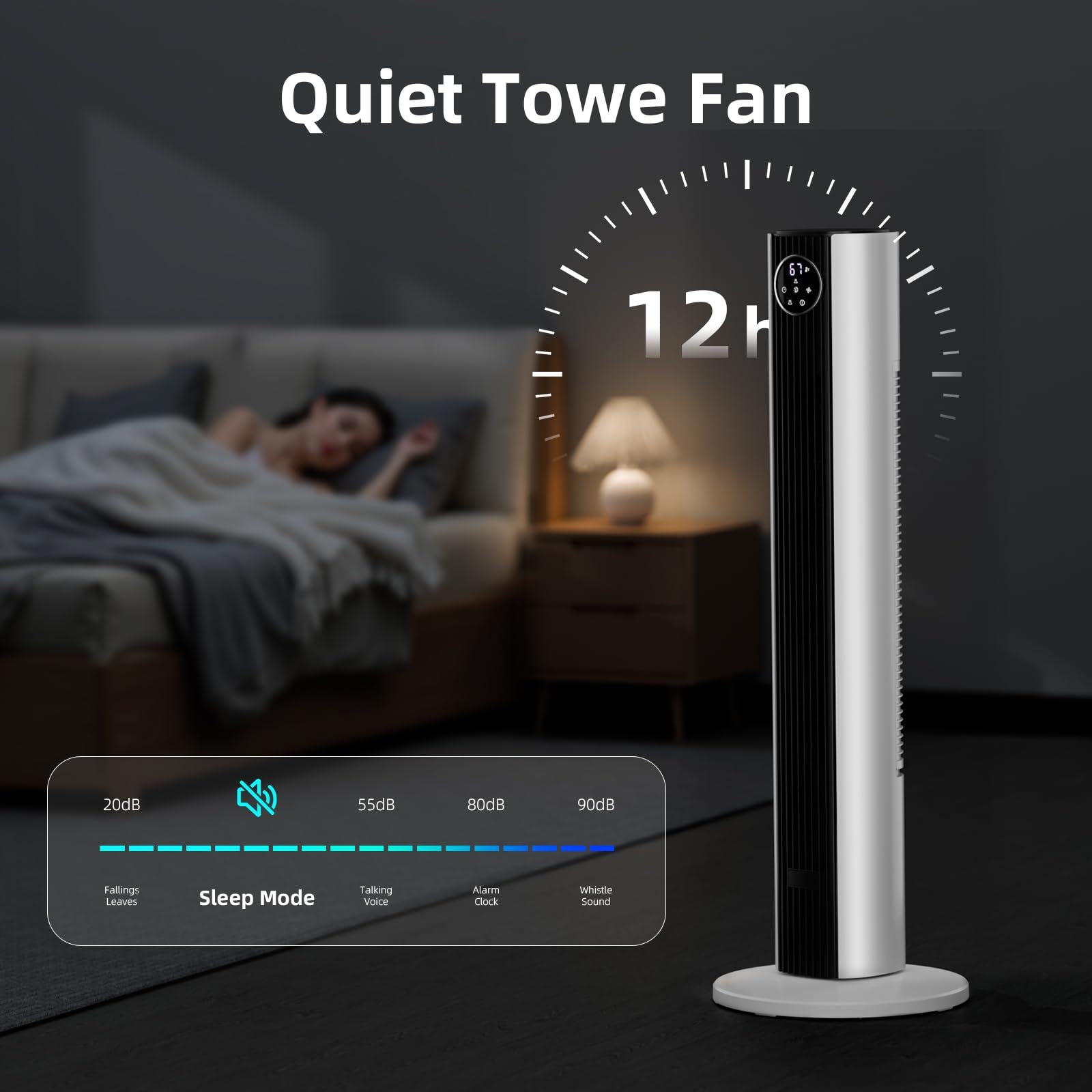 Antarctic Star Tower Fan Portable Floor Fans 85Oscillating Fan Quiet Cooling 12H Timer Remote Control Standing Bladeless Electri