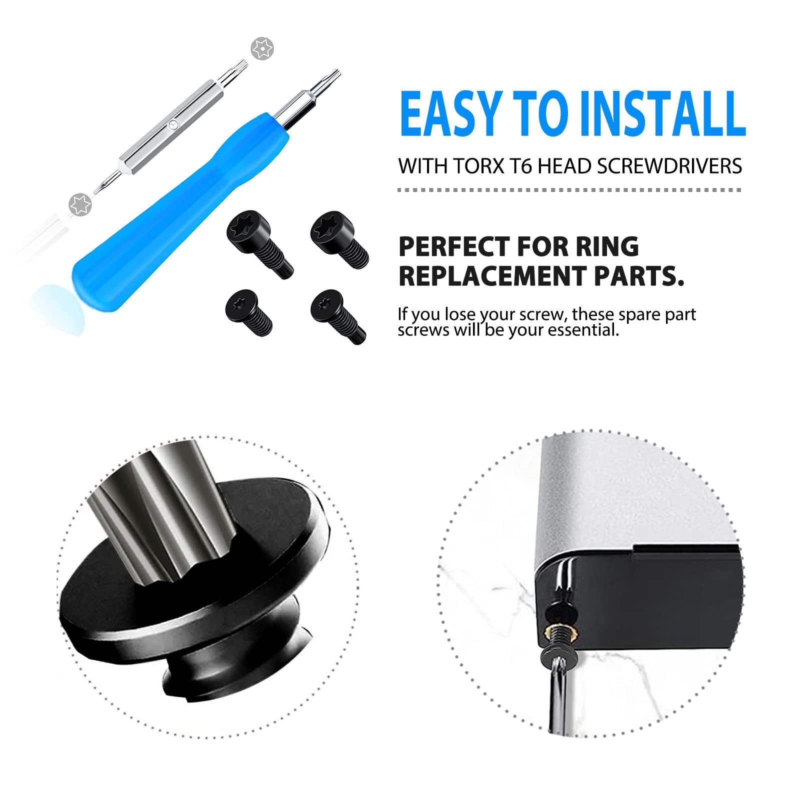 Cyjjzq Replacement Ring Doorbell Blue Screwdriver T6 T15 & Orange Charger Charging Cable Cord Kit Fit Video Doorbell, Video Door