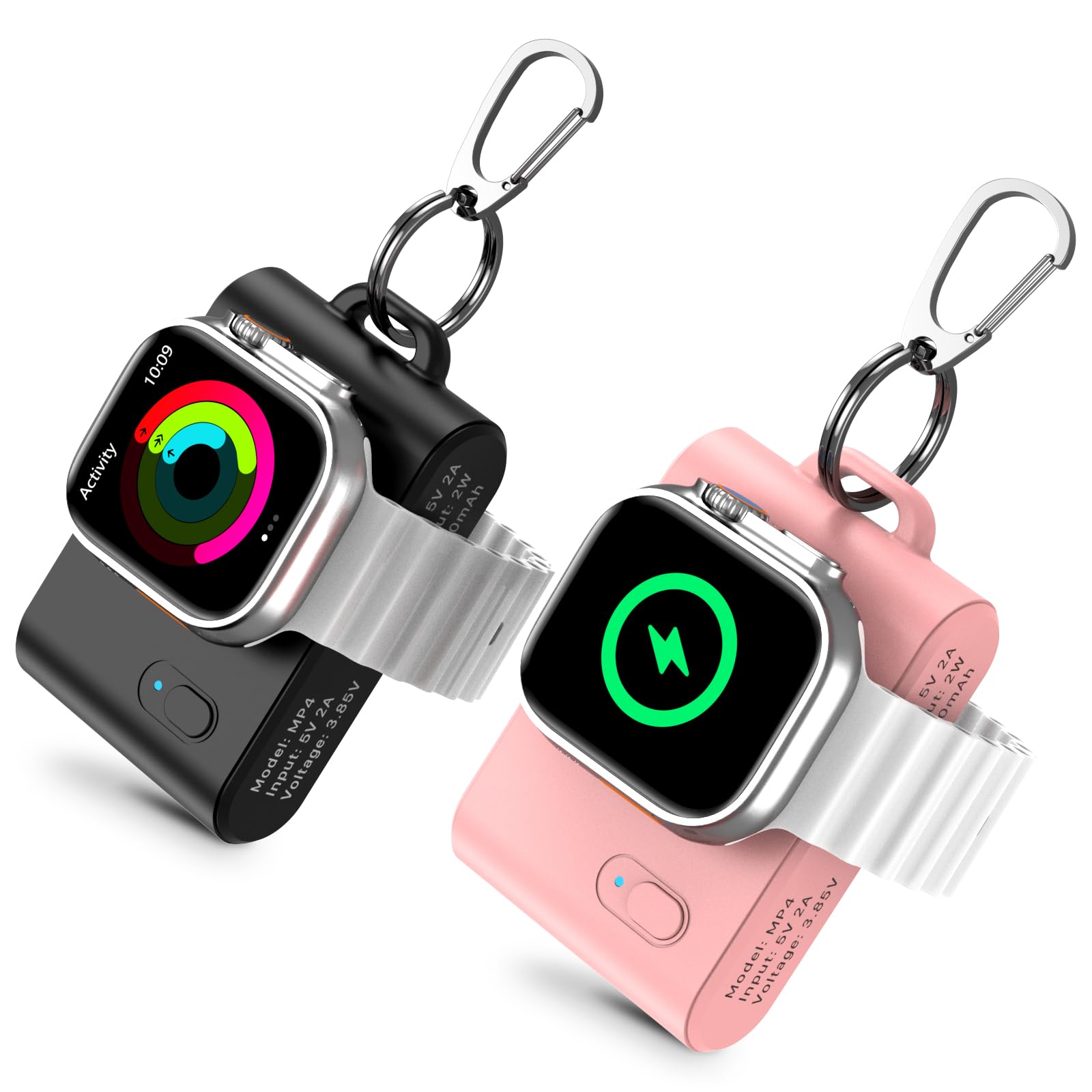 HUAENG (2-Pack Keychain Portable Wireless Magnetic iWatch Charger, 2000mAh Mini Power Bank Travel Smart Watch Charger Power Pod 