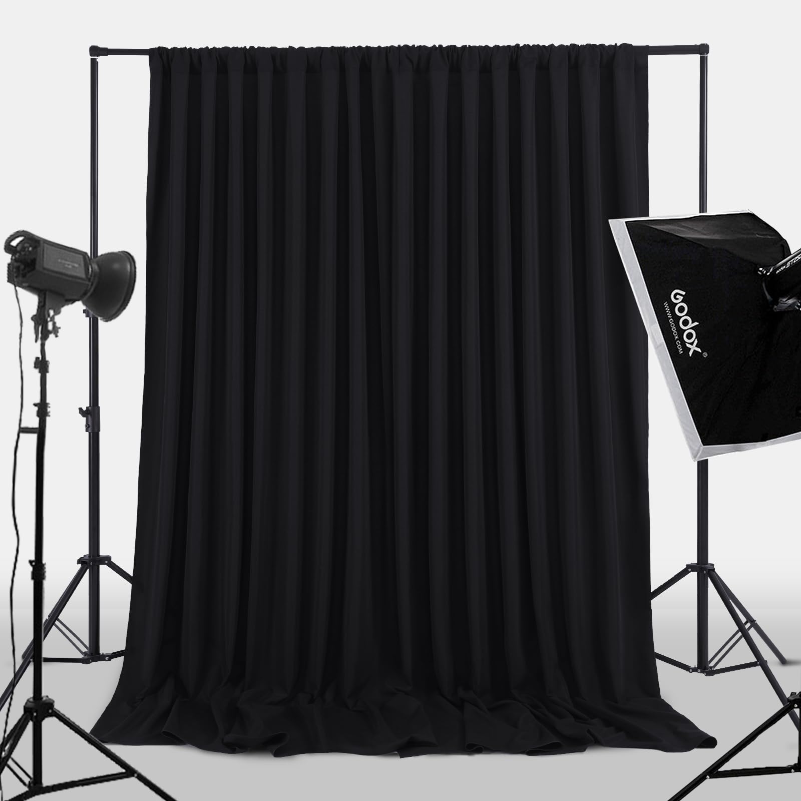 Black Backdrop Curtains 30Ft X 10Ft: Polyester Photo Backdrop Drapes   6 Panels 5X10Ft For Halloween Party Stage Birthday Backgr