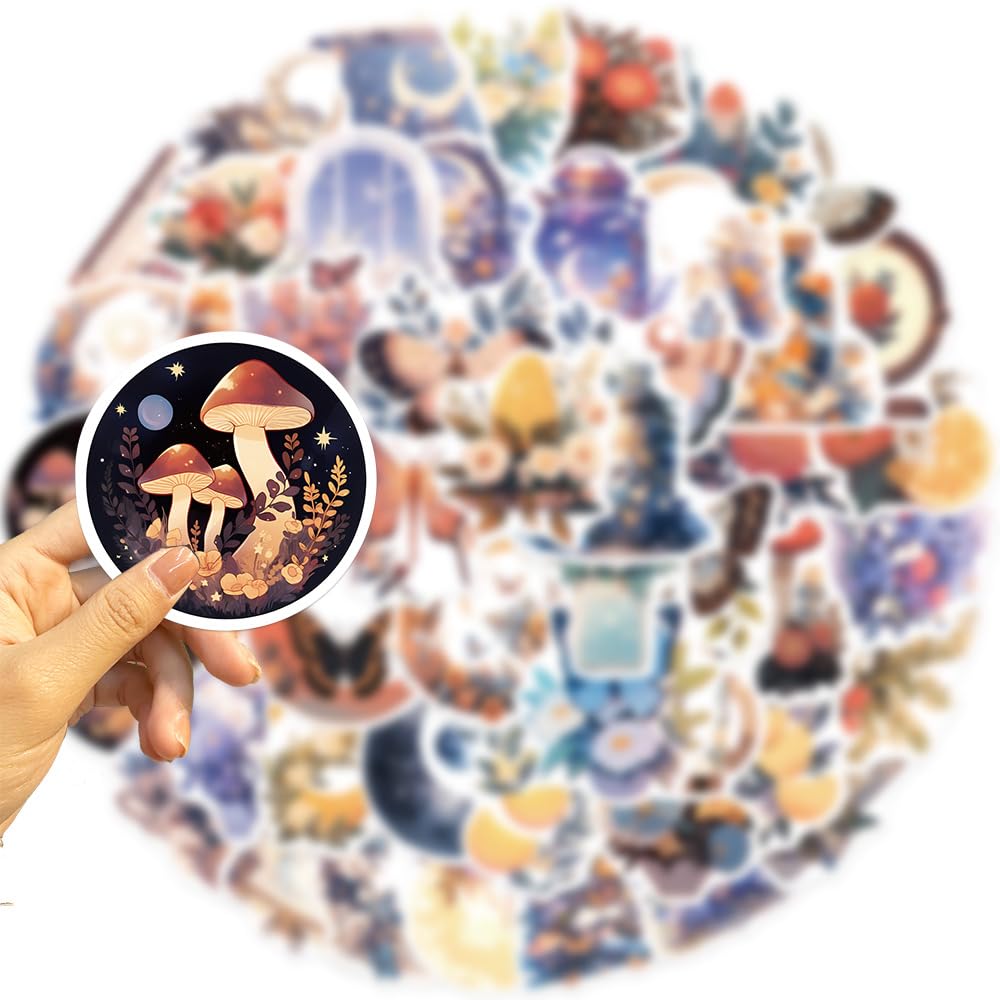 Yoksas Nature Flower Moon Stickers   50Pcs Vinyl Aesthetics Forest Plants Stickers For Water Bottles,Laptops,Scrapbooks,Journals