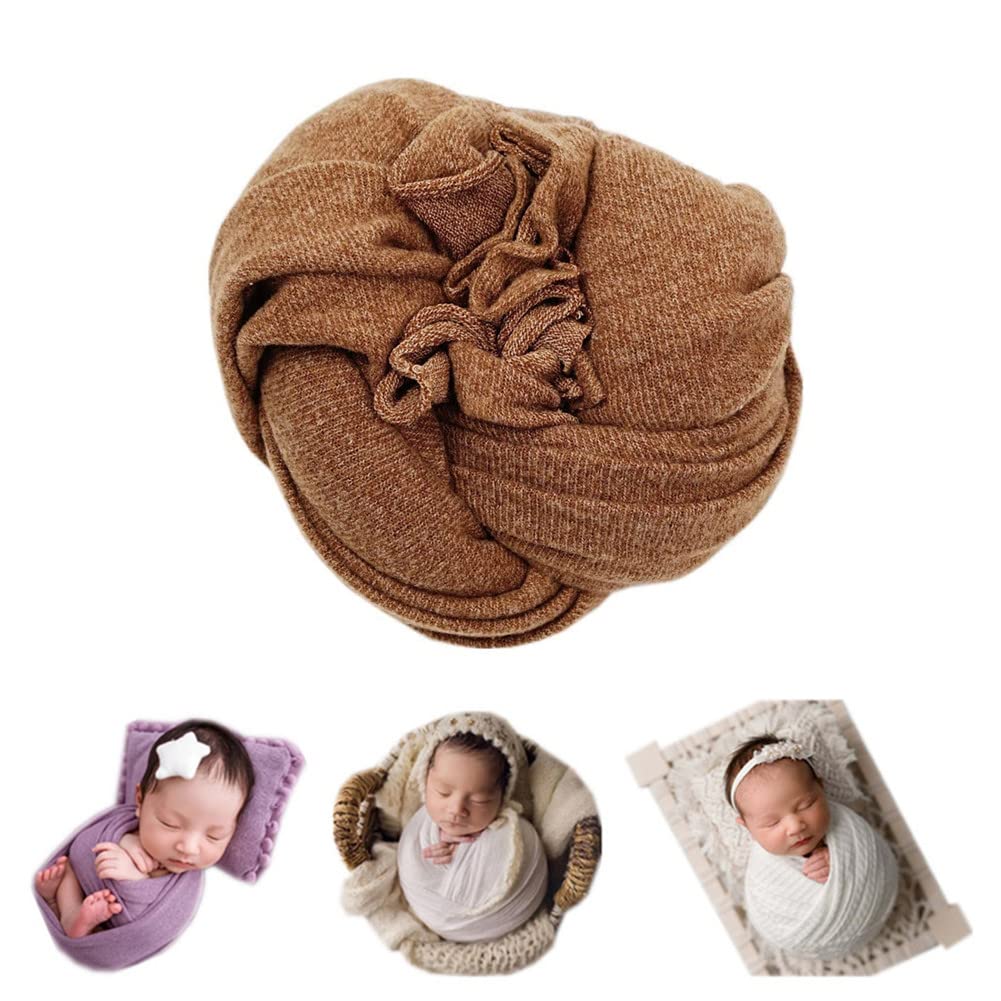Coberllus Newborn Baby Photo Props Blanket Stretch Knit Double Side Wrap For Boys Girls Photography Shoot (Brown)