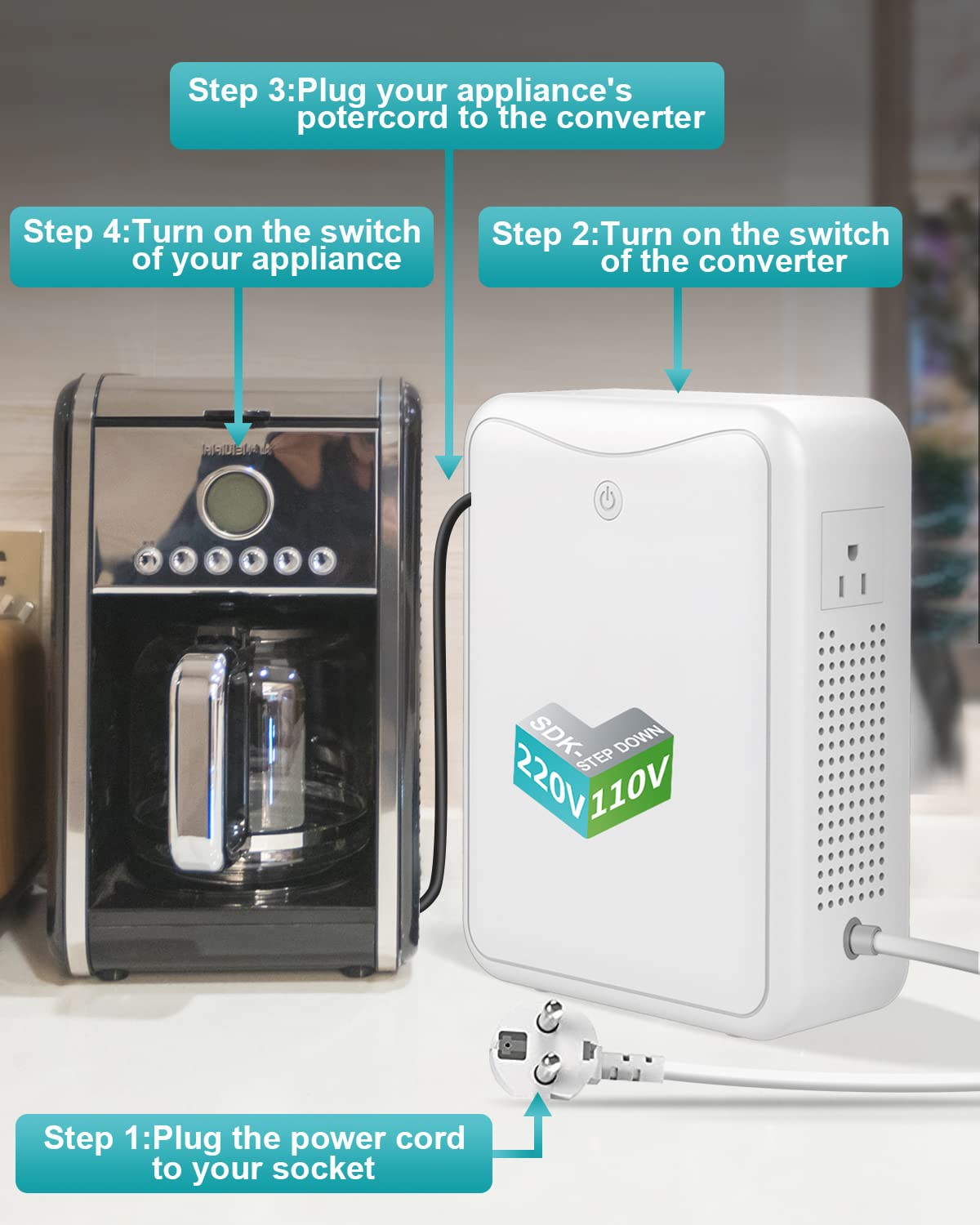 220V To 110V Step Down Transformer 1000W Power Voltage Converters, No Noise, Suit For Coffee Machines, Rice Cookers And Other Ki