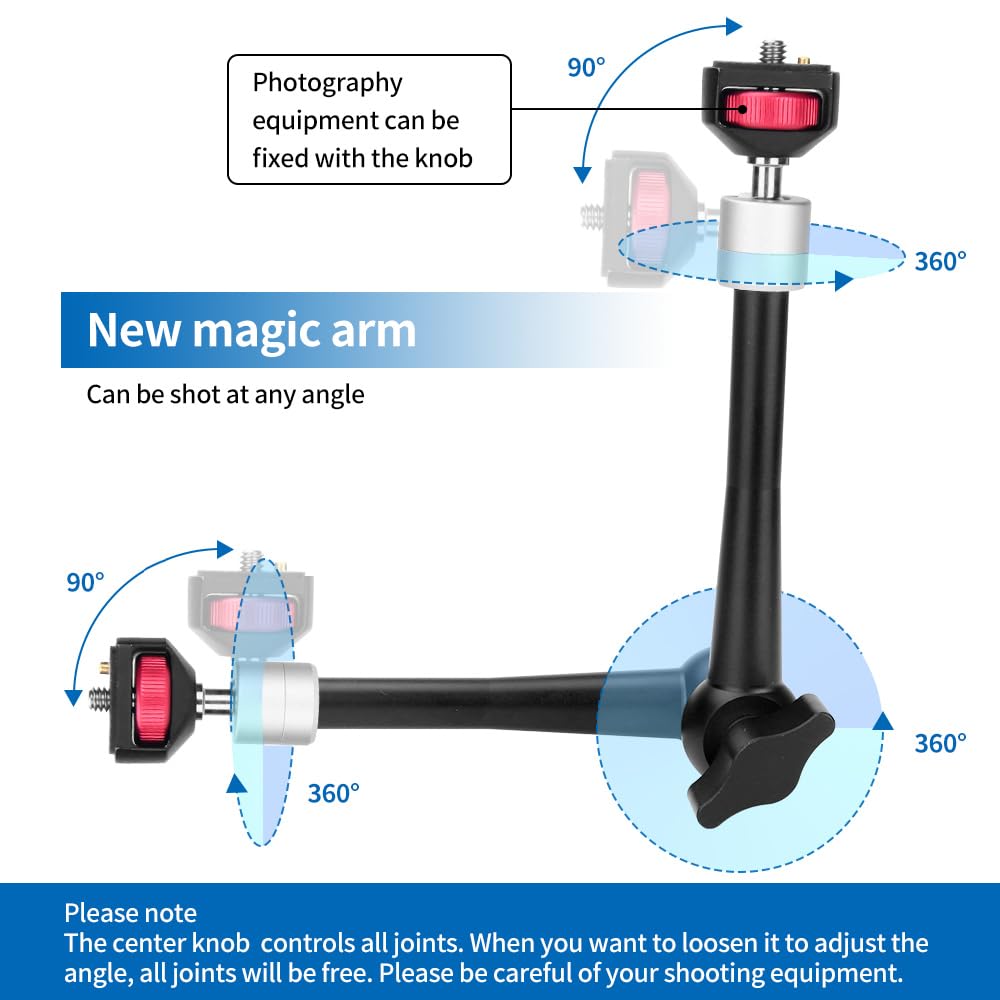 Hemmotop Magic Arm Camera Mount 11'' Max. Payload 5.5 Lbs, Adjustable Articulating Arm And Super Clamp With Anti Twist Pins, Rotatable Pads, Friction Arm For Monitor, Led Light, Camera Video Rig Ms02