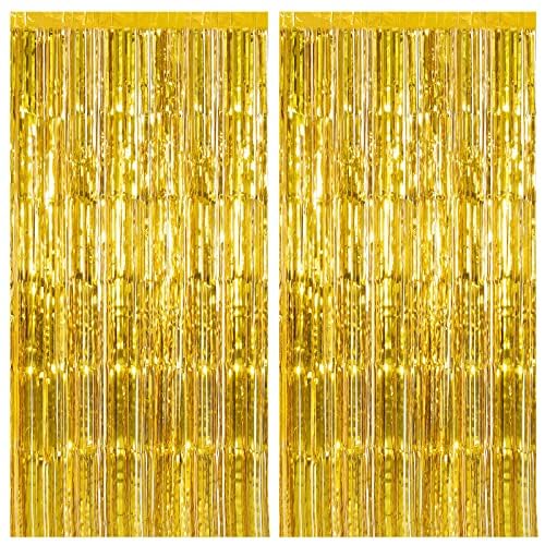 2 Pack Gold Backdrop Birthday Decorations Foil Curtain Backdrop Gold Streamers Dance Party Decorations Photo Booth Props For Bac