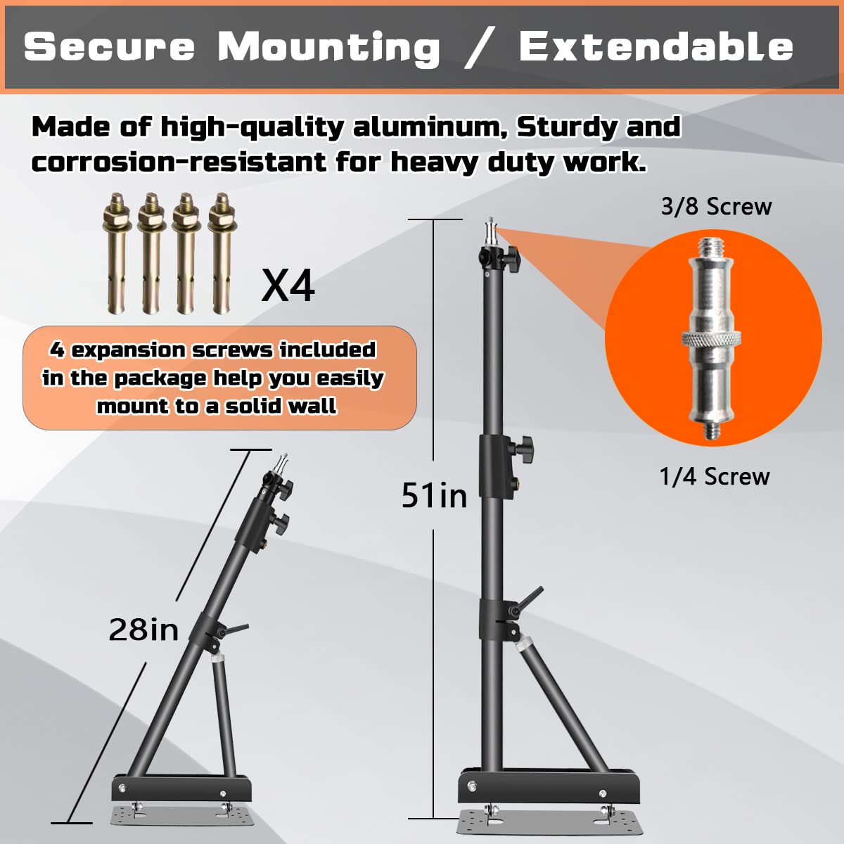 Wall Mounting Triangle Boom Arm For Ring Light, Support 180 Flexible Rotation, 28 51In Adjustable Length, Save Space, For Monoli