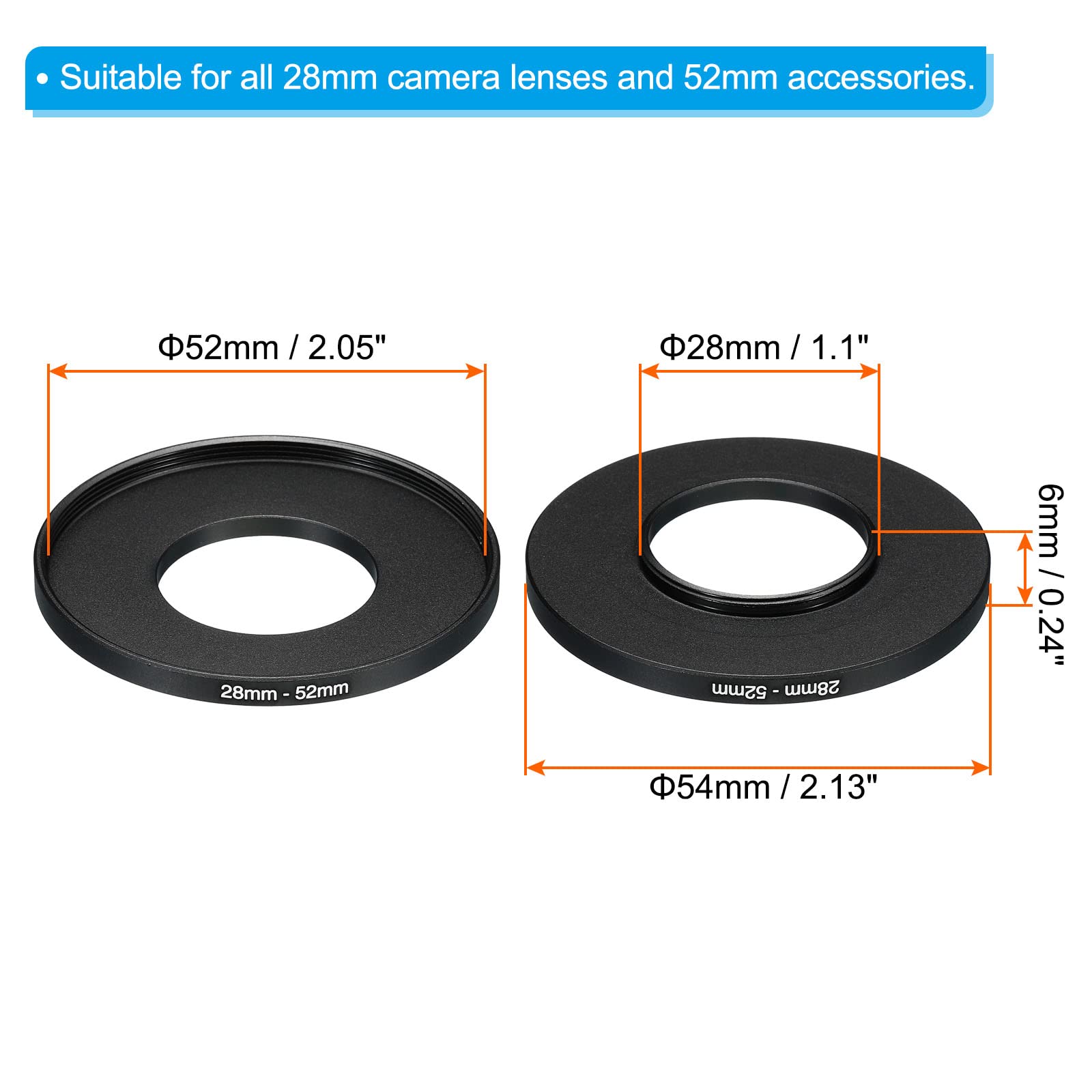 Patikil 28Mm 52Mm Metal Step Up Ring, Camera Lens Filter Adapter Ring Aluminum Filter Adapter Ring For Camera Lenses Hood, Black