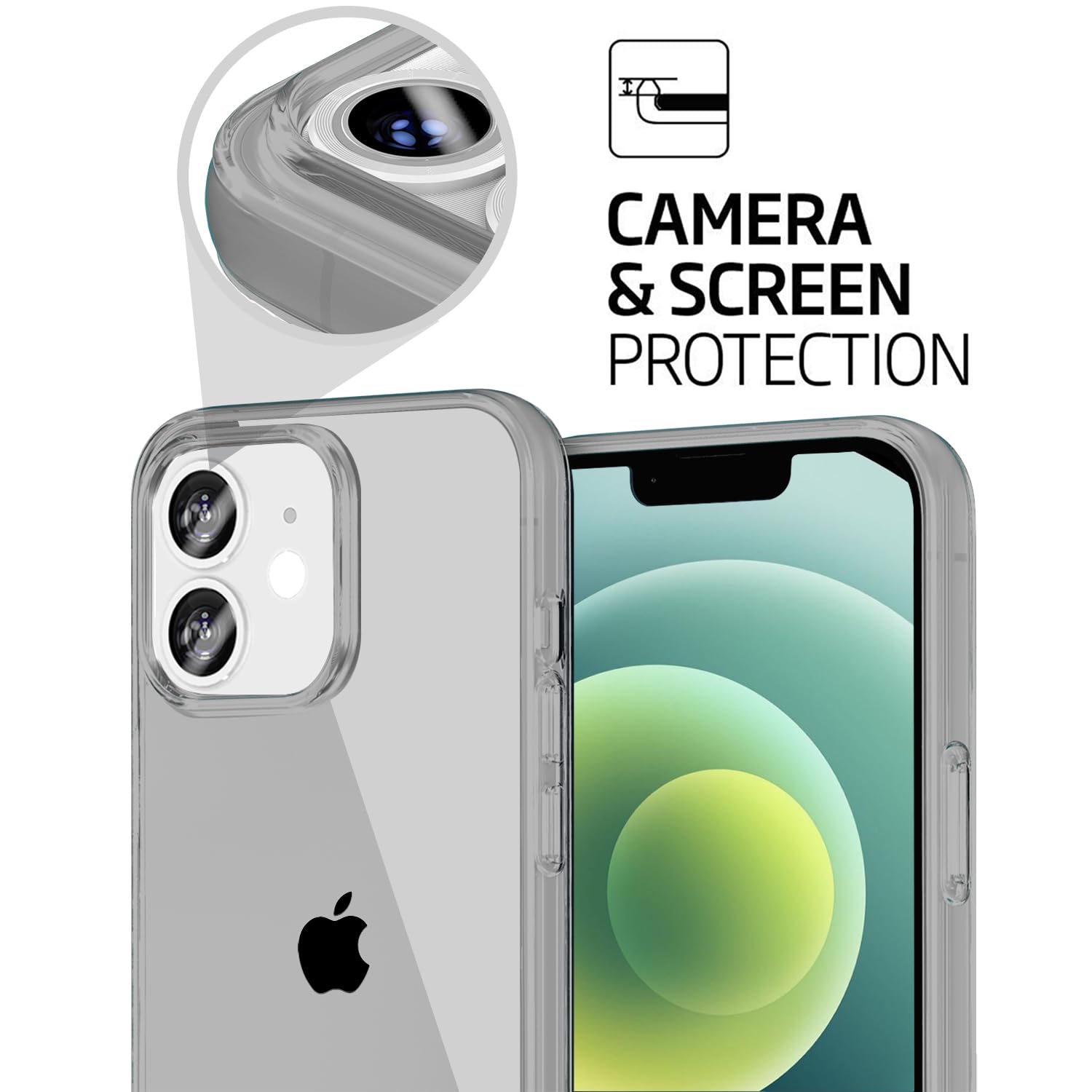 Tenoc Phone Case Compatible With Iphone 12 & Iphone 12 Pro, Gray Case Clear Shockproof Protective Bumper Slim Cover For 6.1 Inch