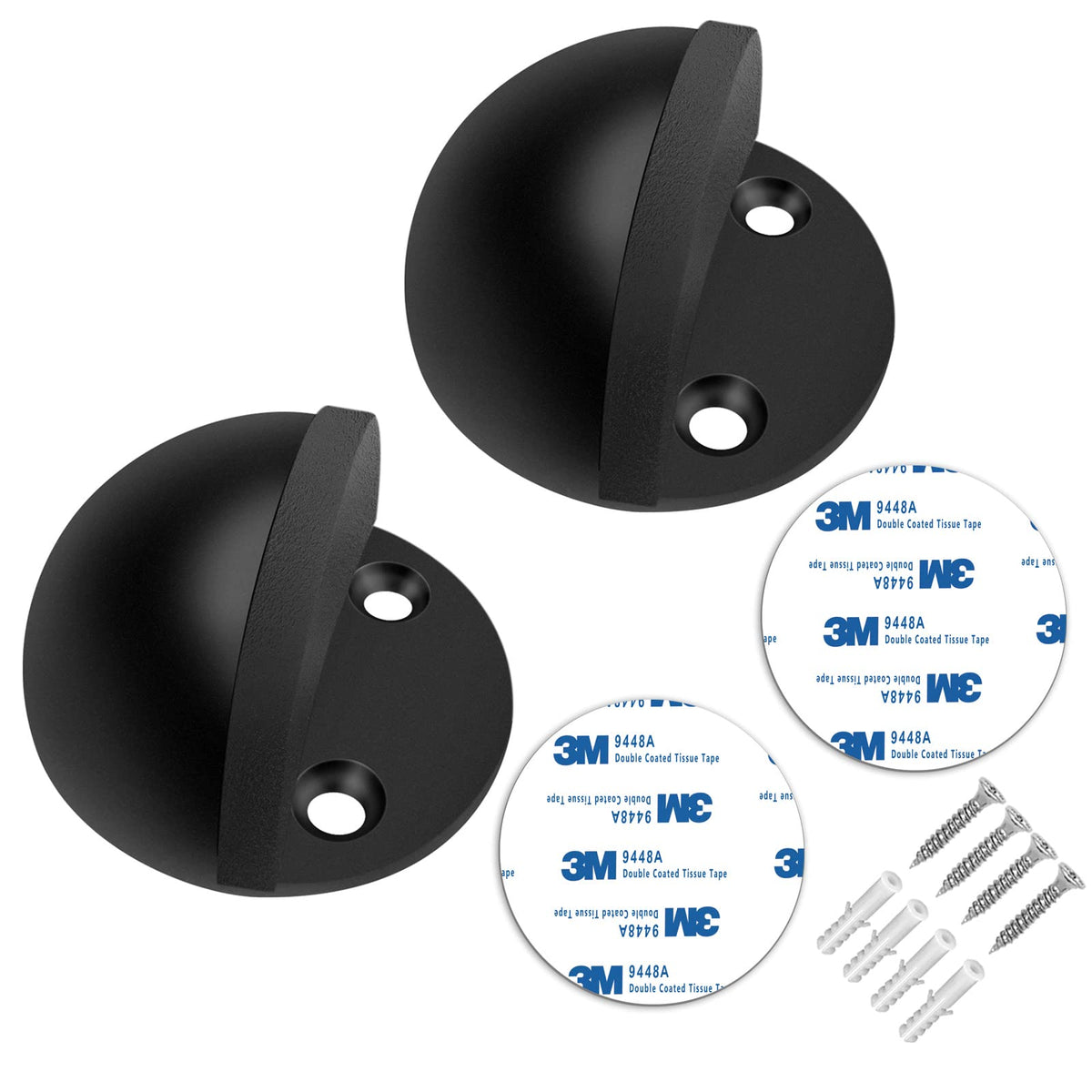 Door Stopper, Floor Door Stop Modern Black Door Stoppers Sound Dampening Rubber Bumper Adhesive Door Stops No Drilling Doorstop