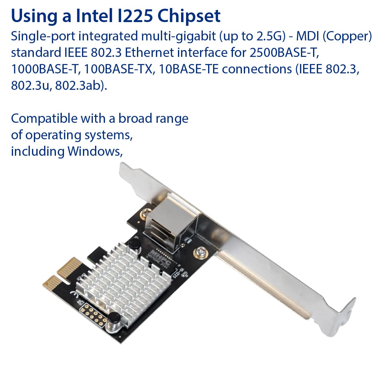 Io Crest 2.5 Gigabit Ethernet Pci Express Pci E Network Interface Card 10/100/1000/25000 Mbps Rj45 Lan Intel I225 Chipset, Black