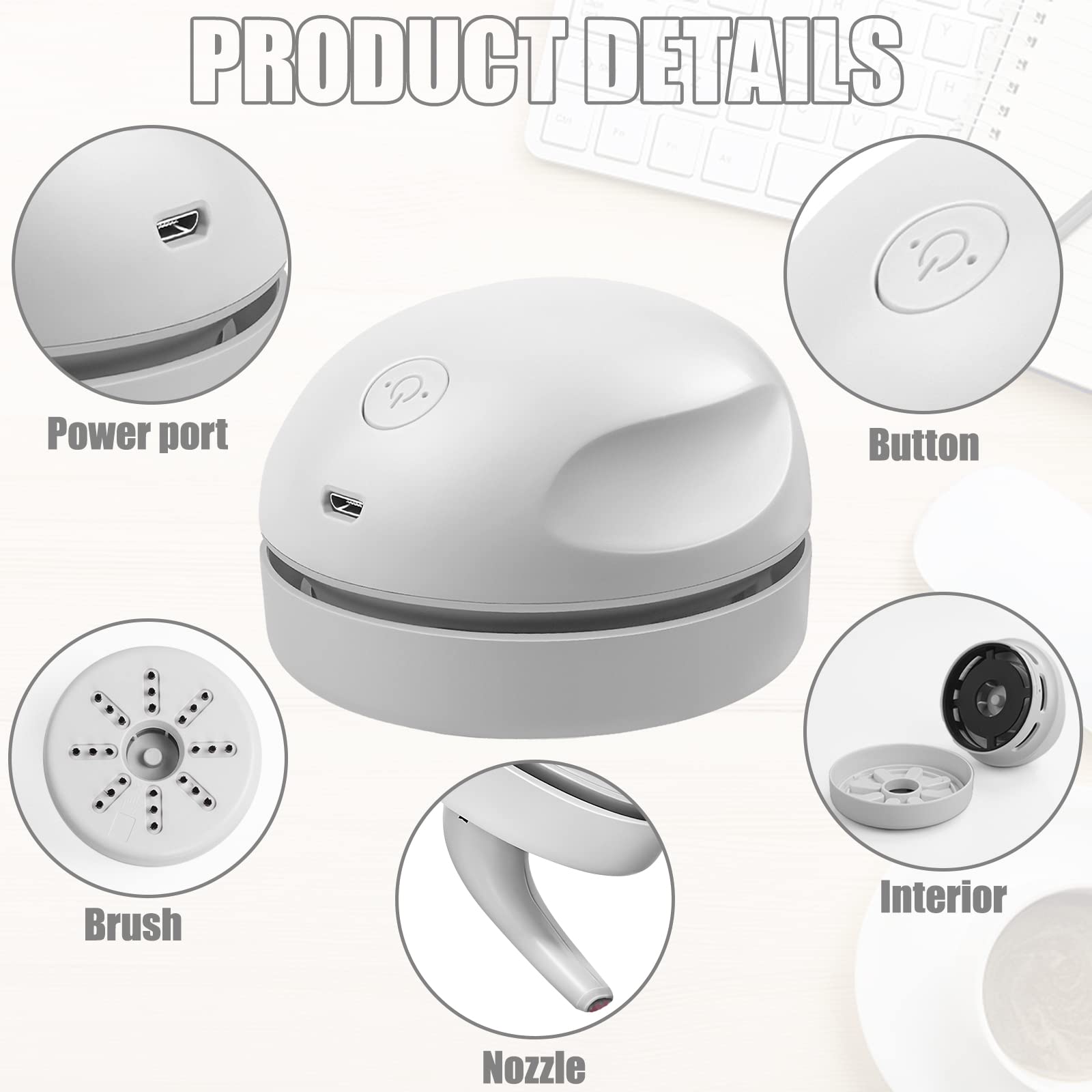 Desktop Vacuum Cleaner Usb Charging With Vacuum Nozzle Cleaning Brush, Detachable Design & Portable Mini Table Dust Vaccum Clean