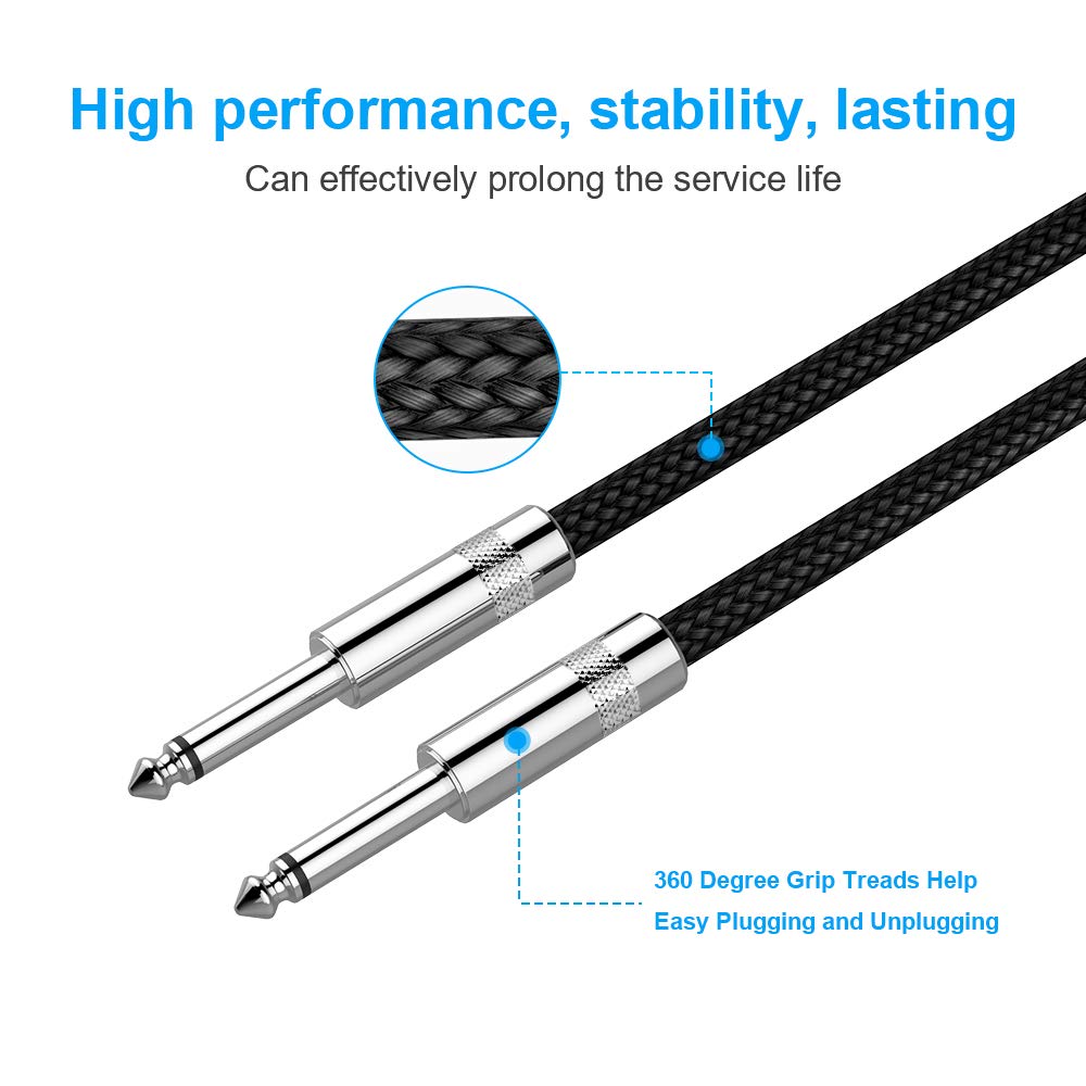 New Bee 10 Ft Guitar Cable - Electric Instrument Cable For Bass, Guitar, Mandolin, Pro Audio - Straight To Straight - Black