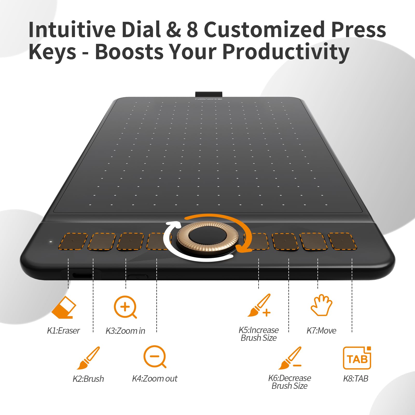 Bluetooth Drawing Tablet Gaomon Wh851 8 X 5 Inches Graphics Tablet, Digital Art Tablet Supports 16384 Levels, Intuitive Dial Wit