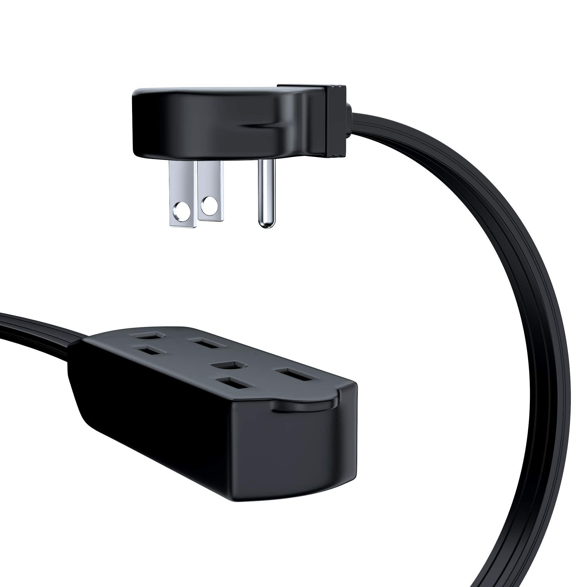 Maximm Cable 25 Feet Flat Plug Extension Cord/Wire, Multi Outlet   3 Prong Angled Plug Extension Cord   Black Ul Certified