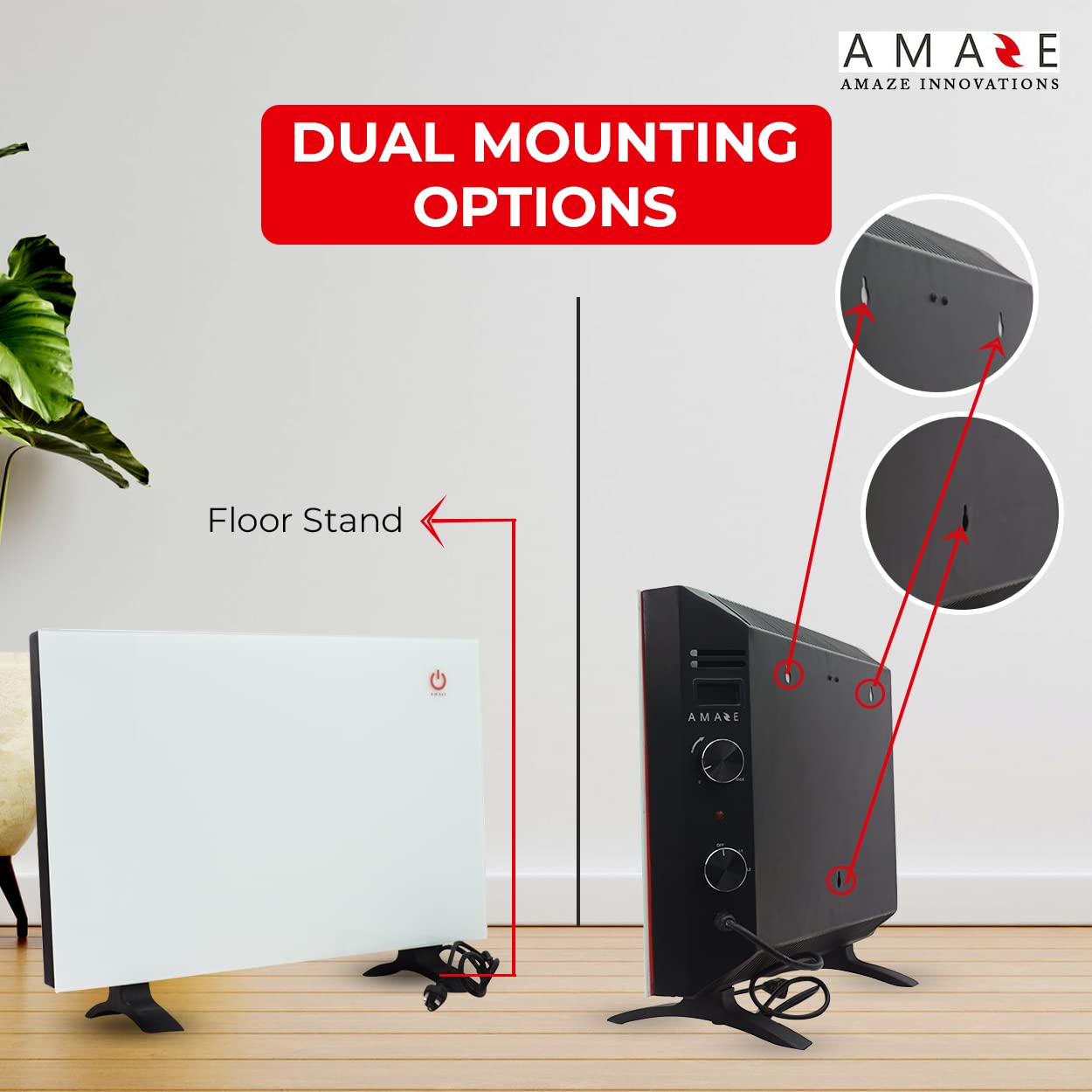 Amaze Heater Classic Model Dual Convection Glass Panel Electric Heater   120V, 450/900 Watt (1534/3068 Btu/Hr)   Ideal For 250 T