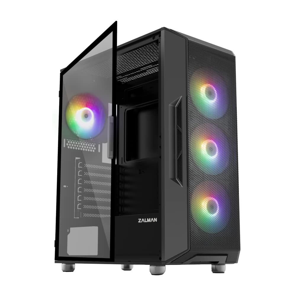 Zalman I3 Neo Atx Mid Tower Gaming Pc Case - 4 X 120Mm Fixed Rgb Fans Preinstalled - Mesh Front Panel For High Airflow - Tempere