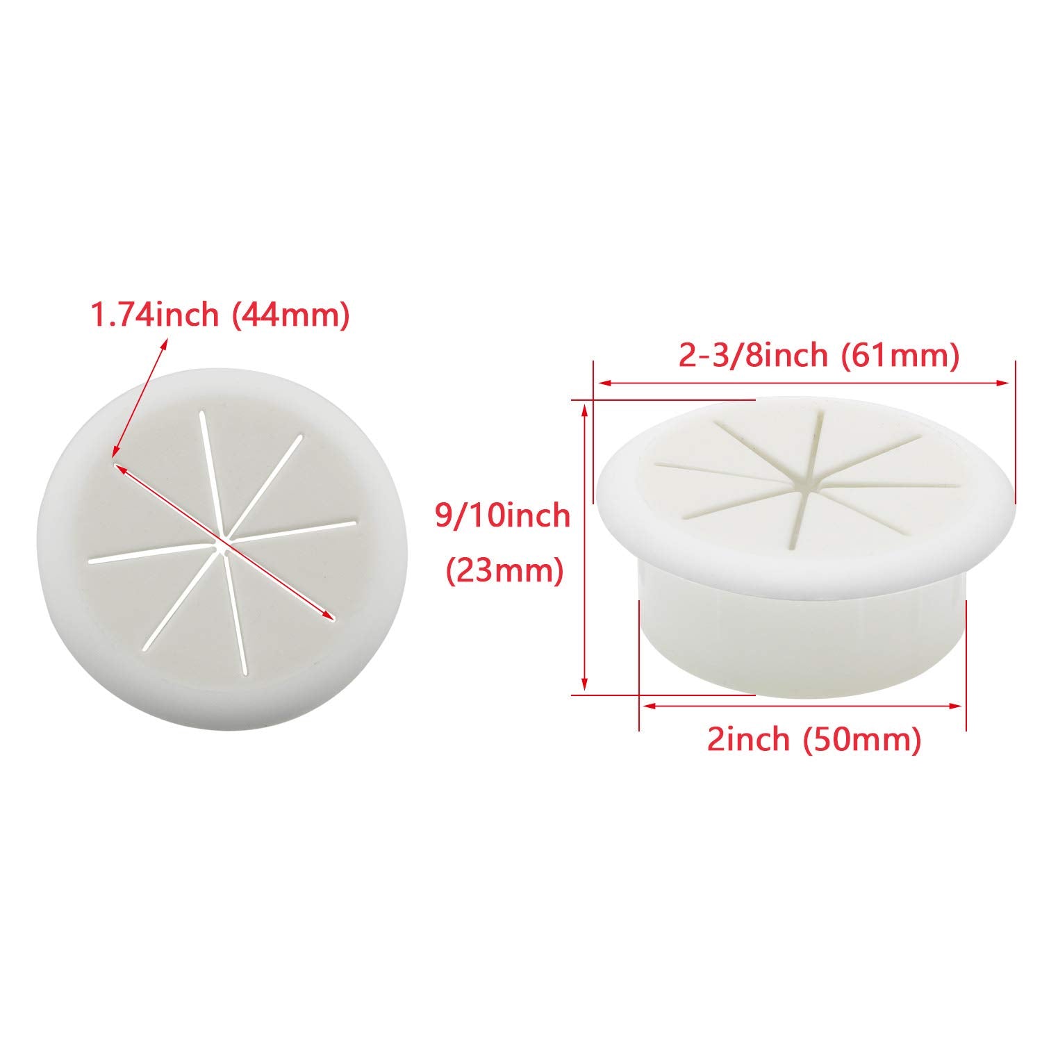 Pugdodo 2Pcs 2Inch (50Mm) Desk Cord Grommets Wire Cable Hole Cover For Office Pc Desk Cable Cord Cover White (White 2Pcs) (White