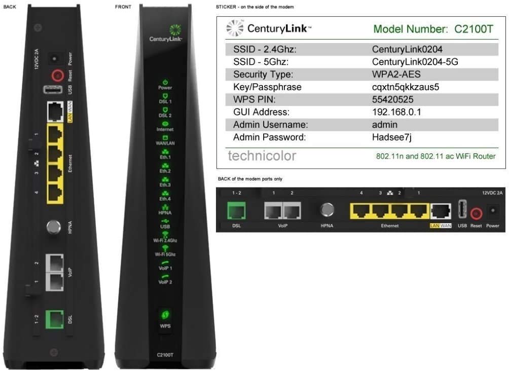 Centurylink Prism Tv Technicolor C2100T 802.11Ac Modem Router Gigabit Dsl Fiber 2.4/5Ghz
