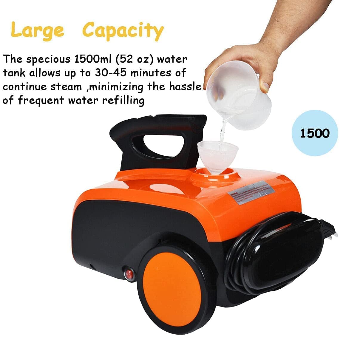 Costway Multipurpose Steam Cleaner With 19 Accessories, Heavy Duty Household Steamer Chemical Free Cleaning, 1.5L Dual Tank Rolling Cleaning Machine For Carpet, Floor, Window And Car, Orange+Black