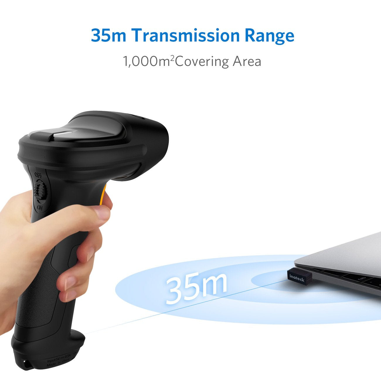 Inateck Barcode Scanner, Wireless Scanner, 1 Charge 180 Days Standby, 35M Range, Automatic Scanning, Bcst 60 Black