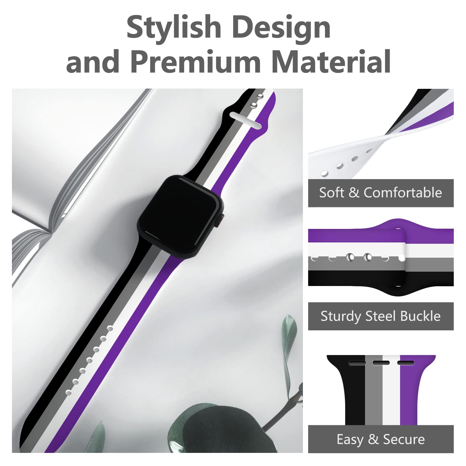 Asexual Pride Lgbtq Watch Band Compatible With Apple Watch 38Mm 40Mm 41Mm Women Men Replaceable Silicone Smartwatch Straps For I