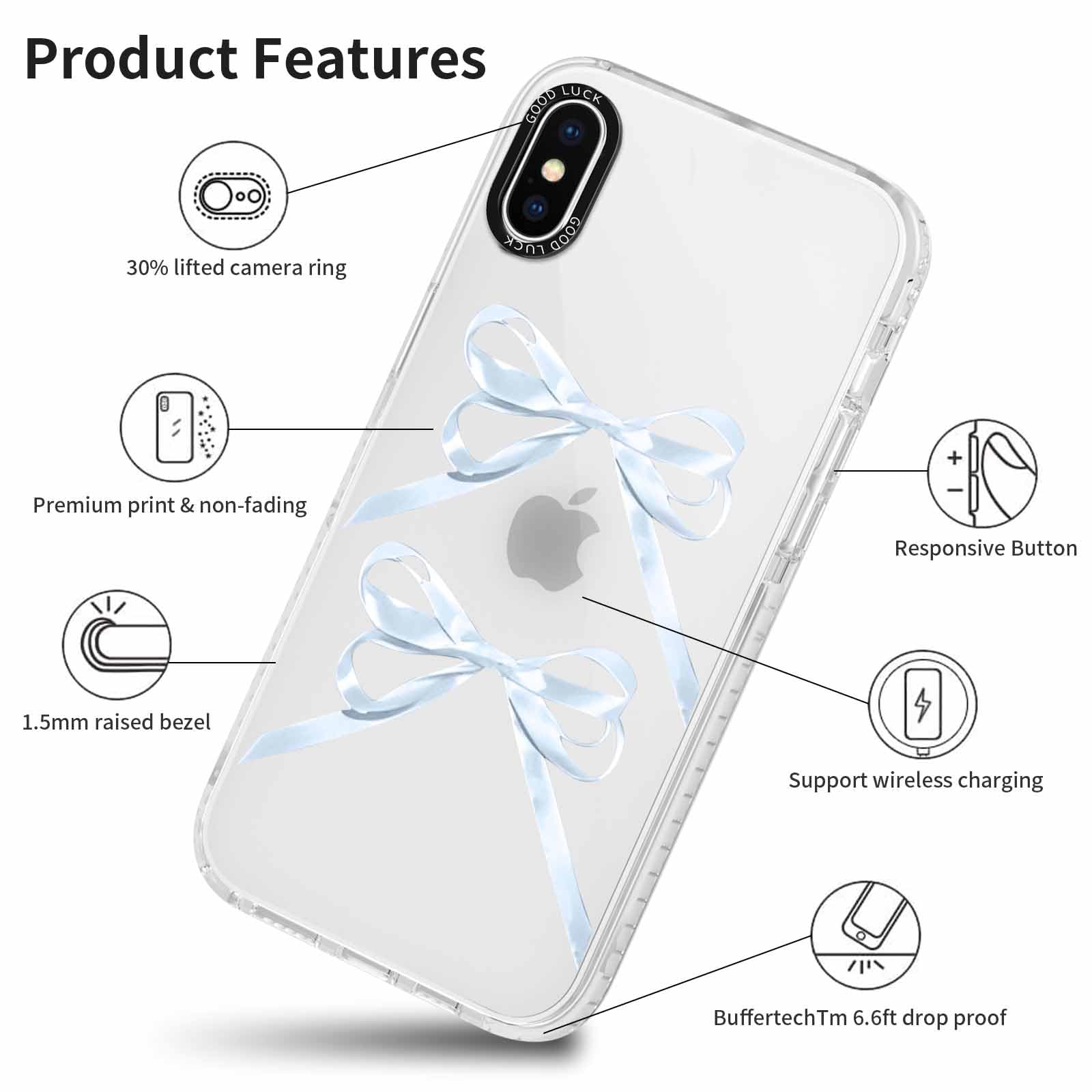 Rumdey 2 Pack Clear Bow Phone Case For Iphone X/Xs 5.8 Inch, Cute Aesthetic Pattern Design Protective Soft Slim Shockproof Tpu B