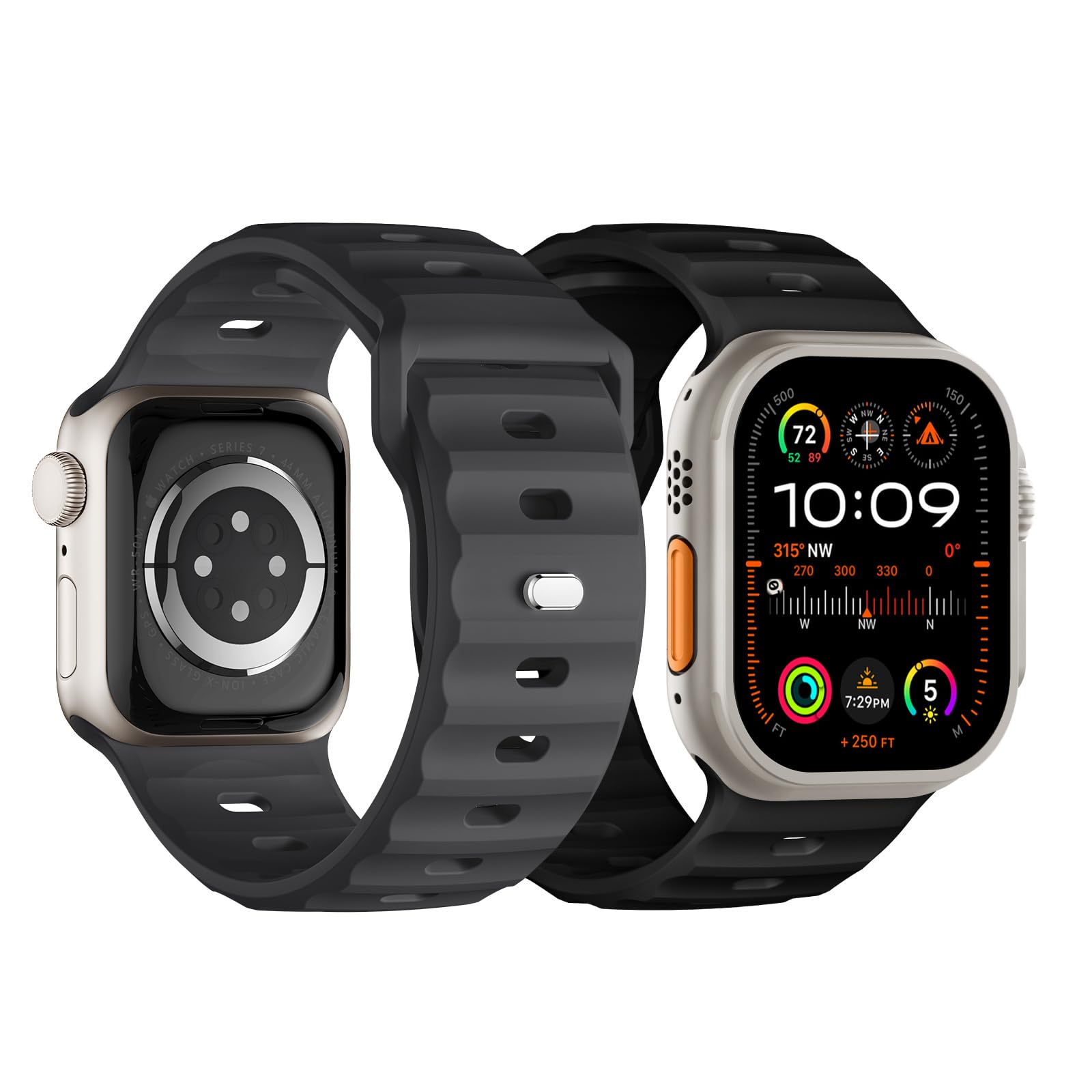 Sport Bands Compatible With Apple Watch Ultra 2 Band/Apple Watch Ultra Band 49Mm 45Mm 44Mm 42Mm For Men, Soft Silicone Wristband