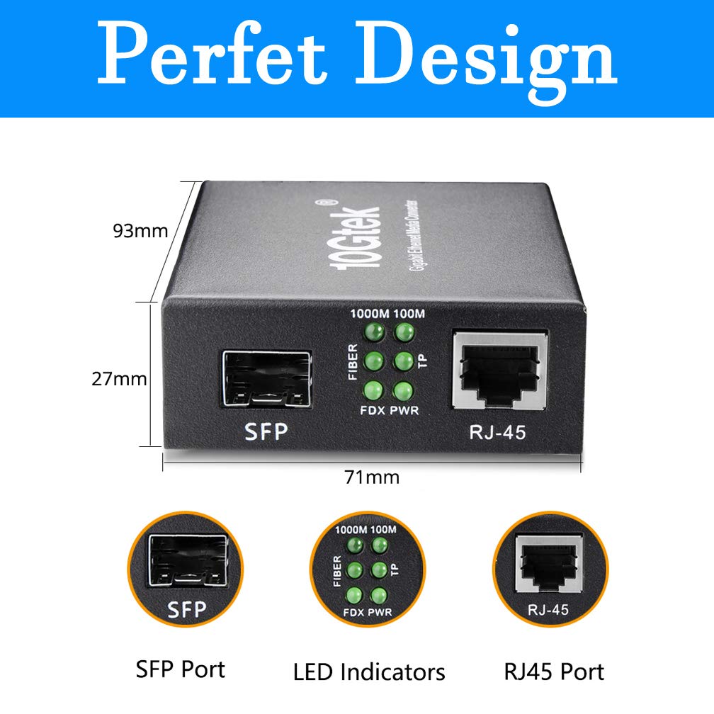 A Pair Of Gigabit Single Mode Lc Fiber Media Converter, With 2 Pcs Sfp Lx Modules, 1.25G/S Fiber To Ethernet Converter, 1000Base