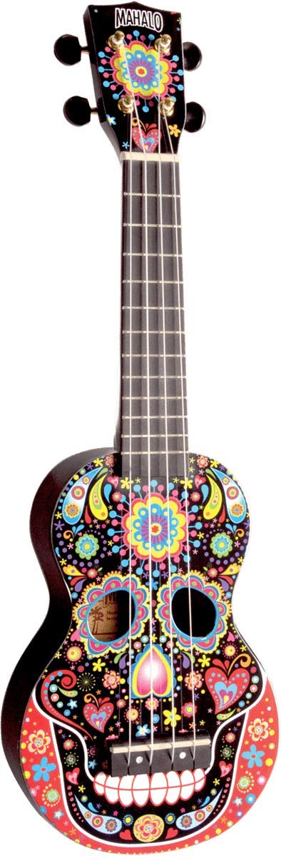 Mahalo Ukuleles Mahalo Art Series Ukulele, Right Handed, Day Of The Dead Skull (Black), Soprano (Ma1Sk Bk)