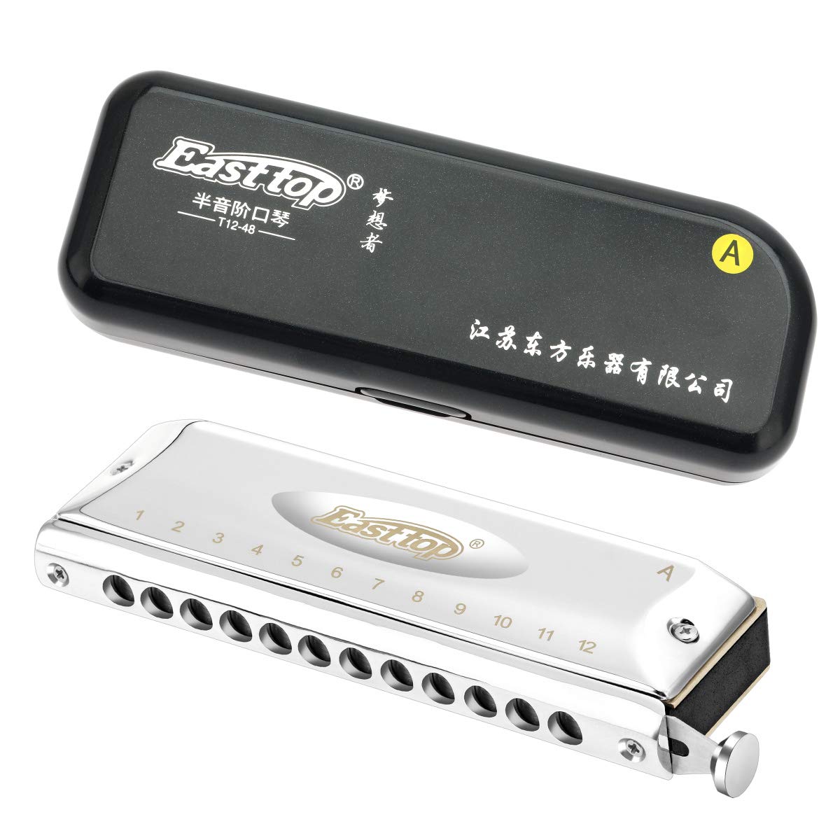 East Top Chromatic Harmonica A, Chromatic Harmonica For Adults,12 Holes 48 Tones A Key Mouth Organ Harmonica For Professionals A