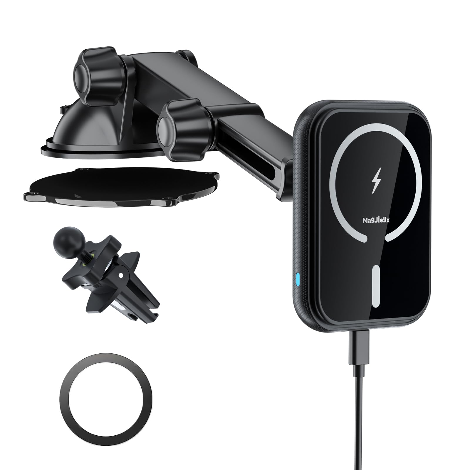 Magjieyx For Magsafe Car Mount Charger, (15W Fast Charging) Magnetic Wireless Charging Phone Holder Fits Iphone 16/15/14/13/12 P