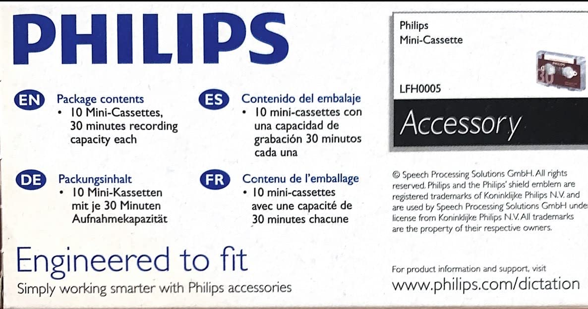 Philips Audio & Dictation Mini Cassette, 30 Minutes (15 X 2), 10/Pack