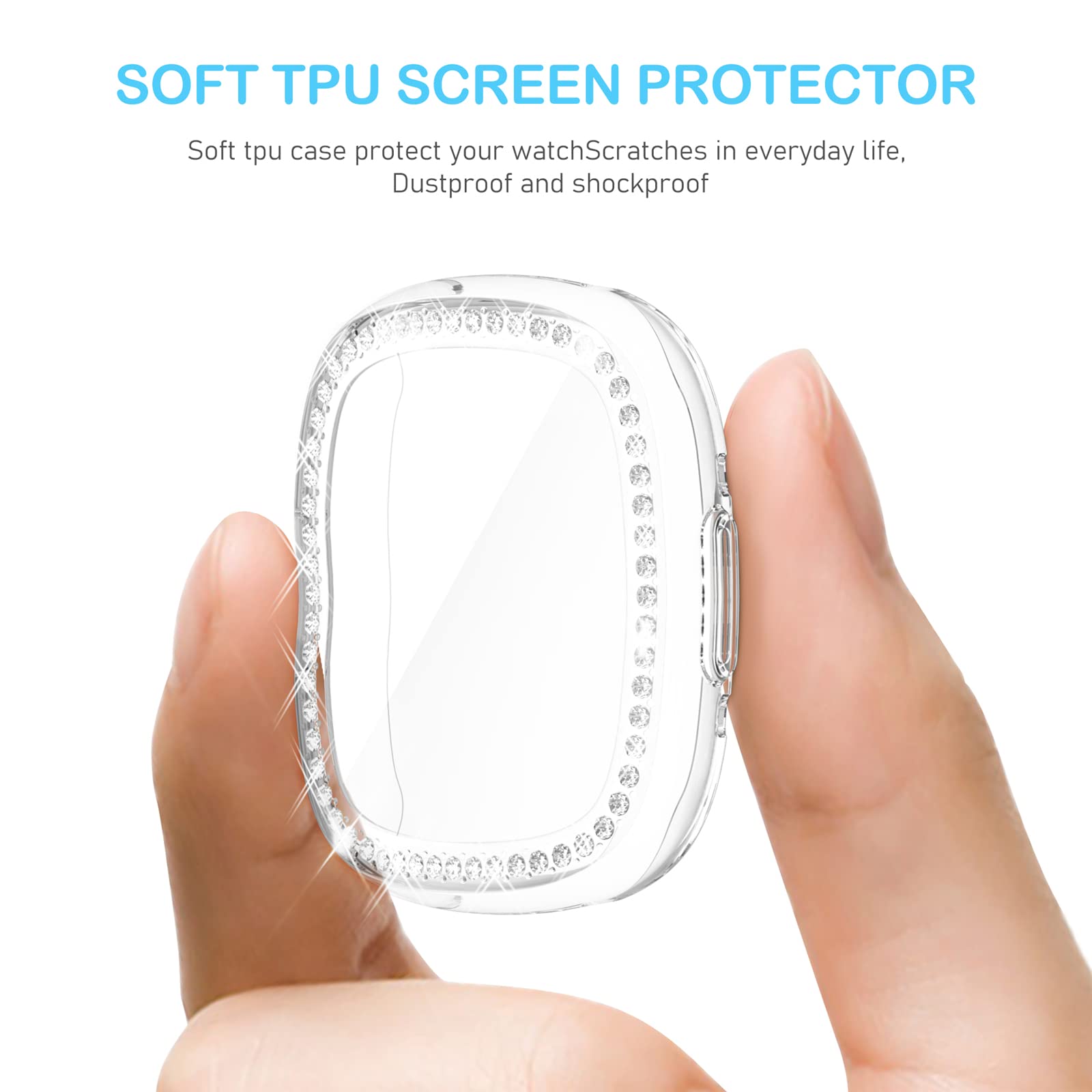 2 Pack Richone Compatible With Fitbit Versa 4 & Sense 2 (2022) Screen Protector Case, Bling Diamonds Cover Soft Tpu Bumper Smart